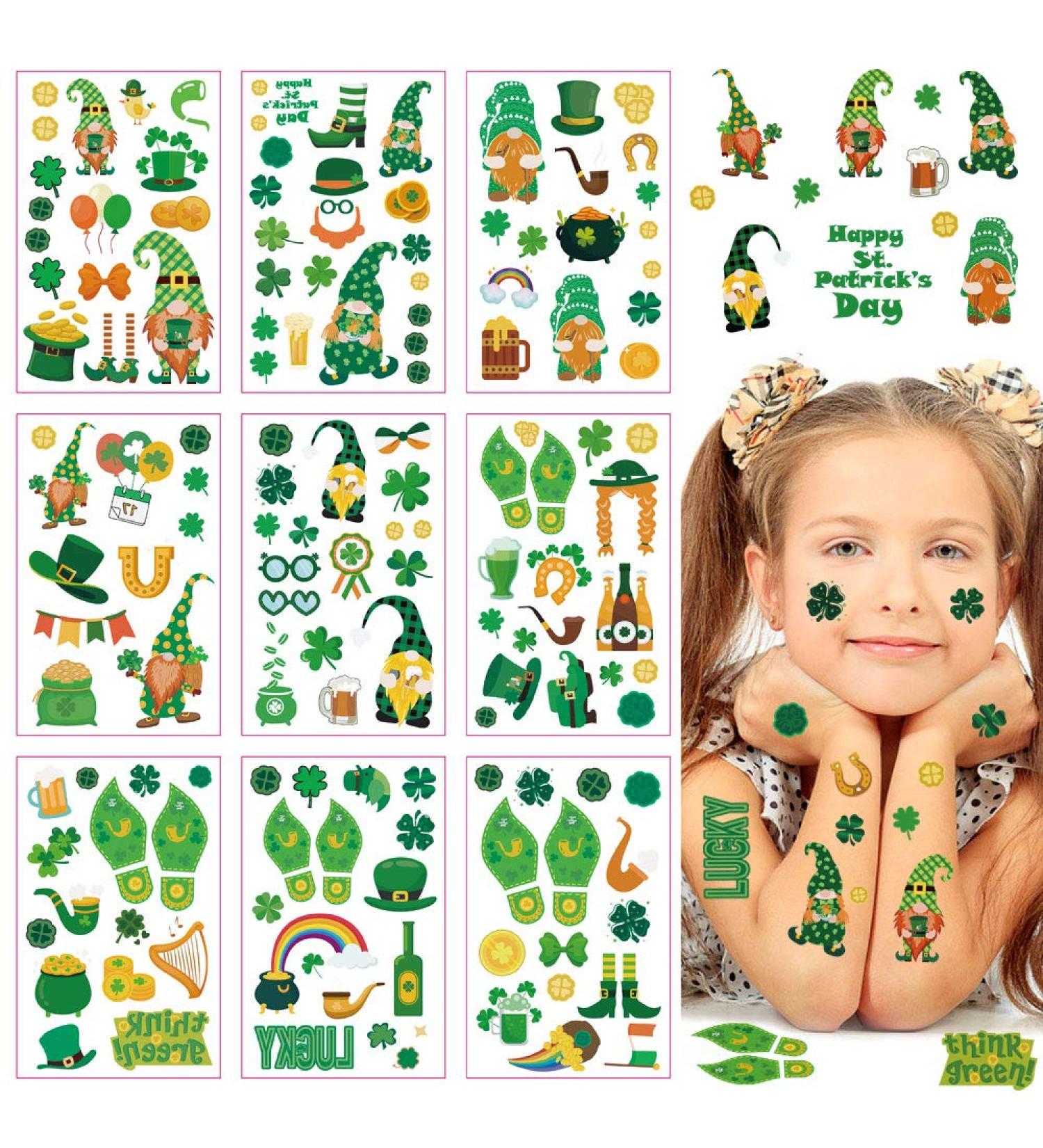 St. Patrick's Day Temporary Tattoo Stickers - 150 Pcs Shamrock, Irish Flag & Clover Body Art for Party Favors (9 Sheets) - Buy Online on SooperMarket.com