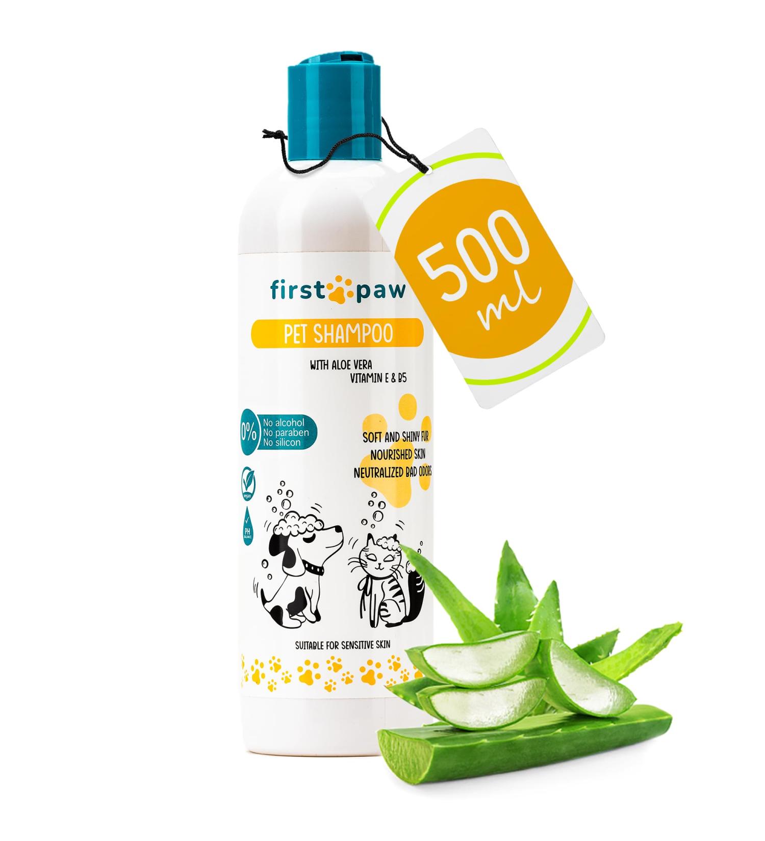FIRSTPAW Pet Shampoo 500ml - Vegan Puppy & Dog Shampoo Aloe Vera Formula for Sensitive Skin Suitable for All Breeds & Fur Types - Buy Online on SooperMarket.com