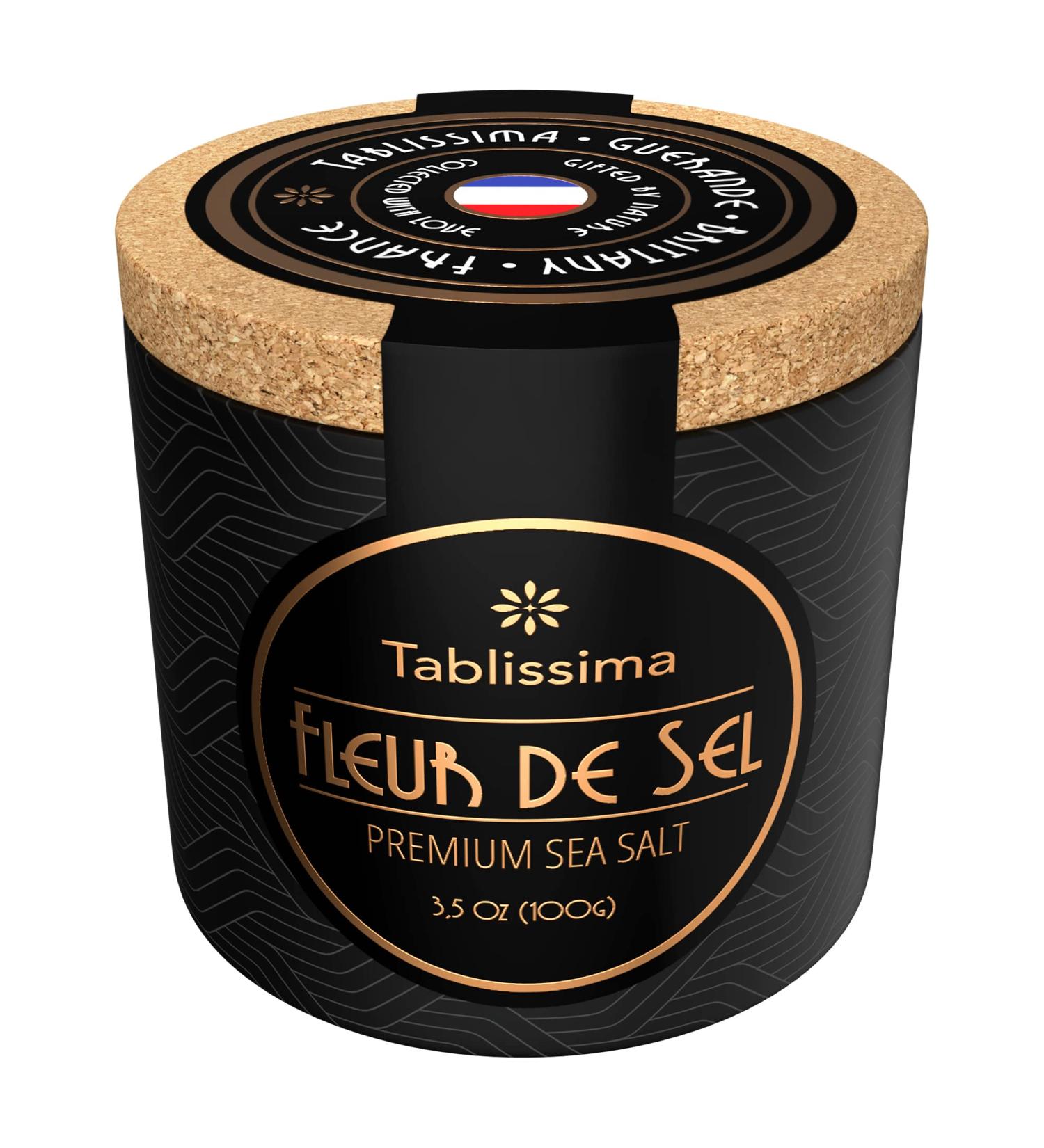 Fleur de Sel - Premium Sea salt from Guerande France - Flaky Sea Salt from the Celtic Sea - Salt Cork box - 3.5 Oz (100g) - Buy Online on SooperMarket.com