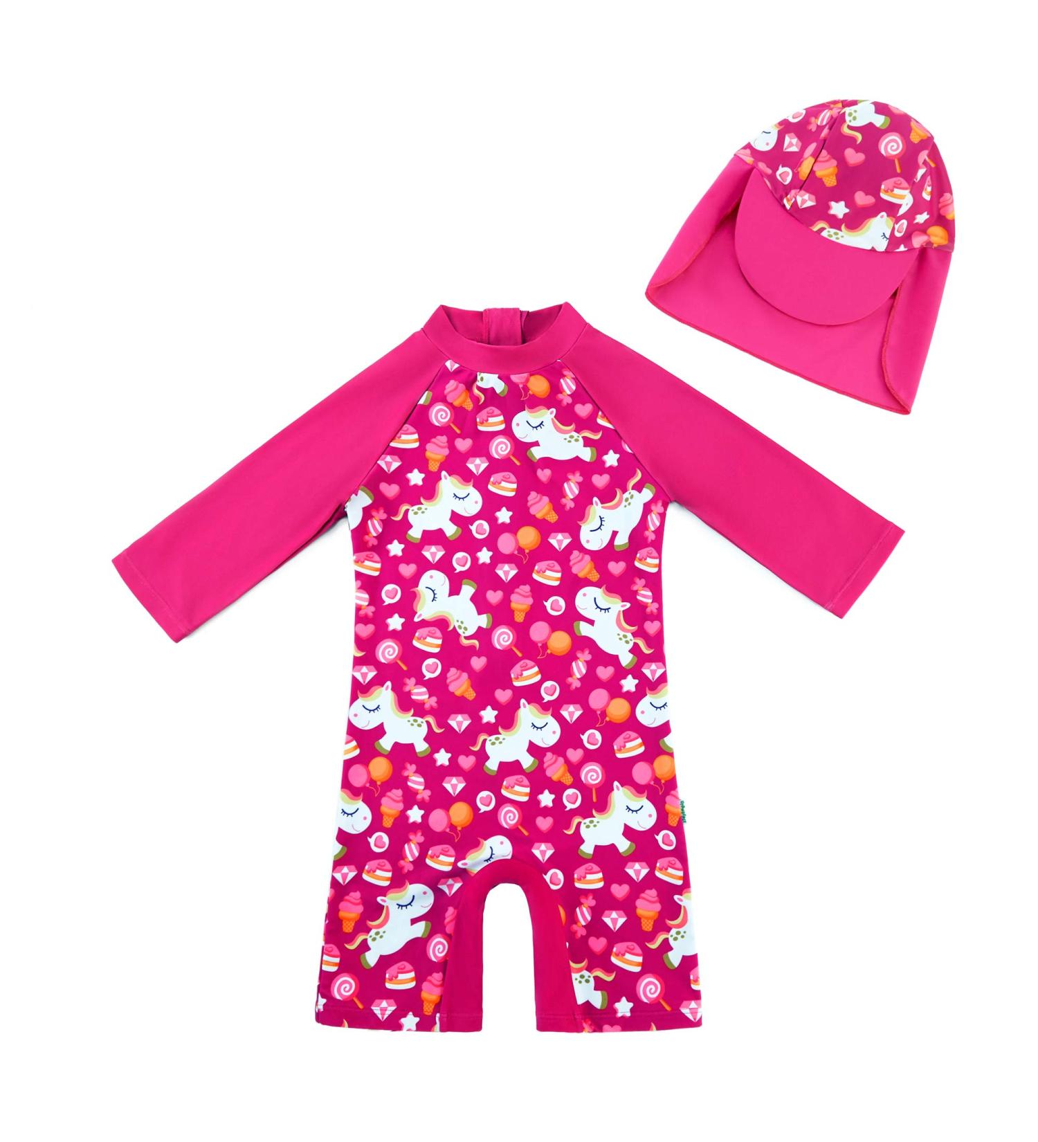 UPF 50+ Sun Protection Baby Girl One Piece Swimwear Suit with Sun Hat - 3-6 Months Rose - Buy Online on SooperMarket.com