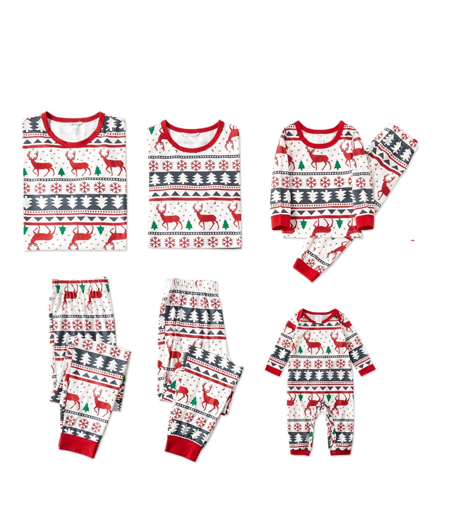 PatPat Family Christmas PJs Matching Sets - Reindeer & Snowflake Patterned Sleepwear for Couples and Kids (Kids 6-7 Years, Elks White) - Buy Online on SooperMarket.com