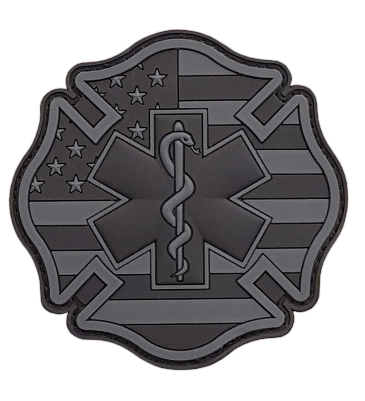 Blackout EMS EMT Fire Fighter Department USA American Flag Rescue Firemen Medic Morale PVC Touch Fastener Patch - Buy Online on SooperMarket.com