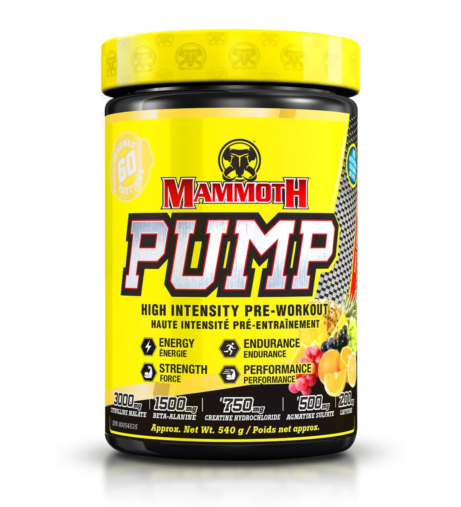 MAMMOTH PUMP Pre Workout Powder Superior Muscle Pumps Increase Strength & Endurance Explosive Power & Energy Supplement Heightened Focus Quick Recovery Reduced Soreness (60 Serves Fruit Punch) Fruit Punch 60 Servings (Pack of 1) - Buy Online on SooperMarket.com
