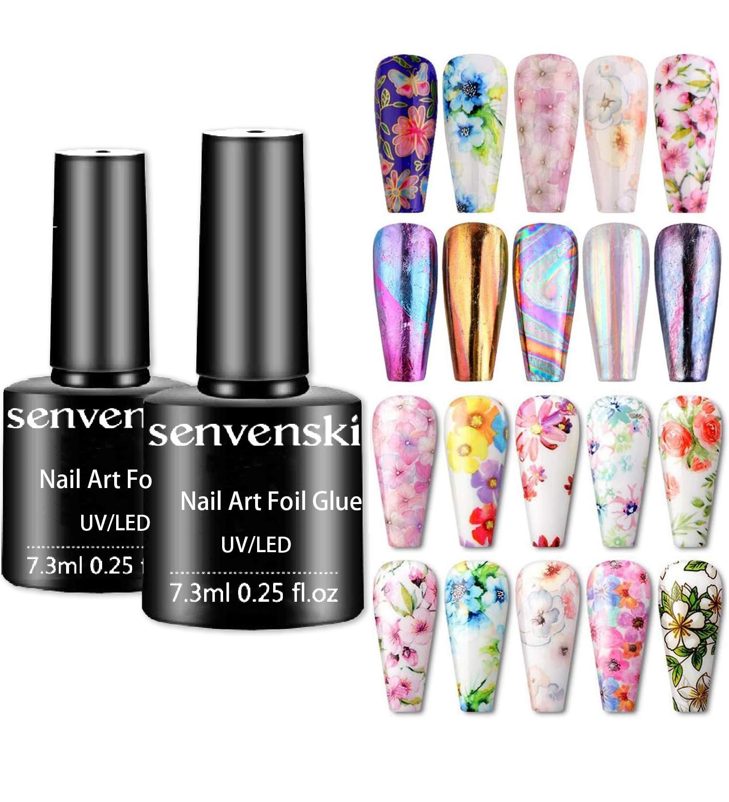 Senvenski Nail Foil Glue Gel Set - 7.3ml x2 Transfer Gel for Nail Art Stickers, Soak Off Formula - DIY Manicure Kit TB007 - Buy Online on SooperMarket.com