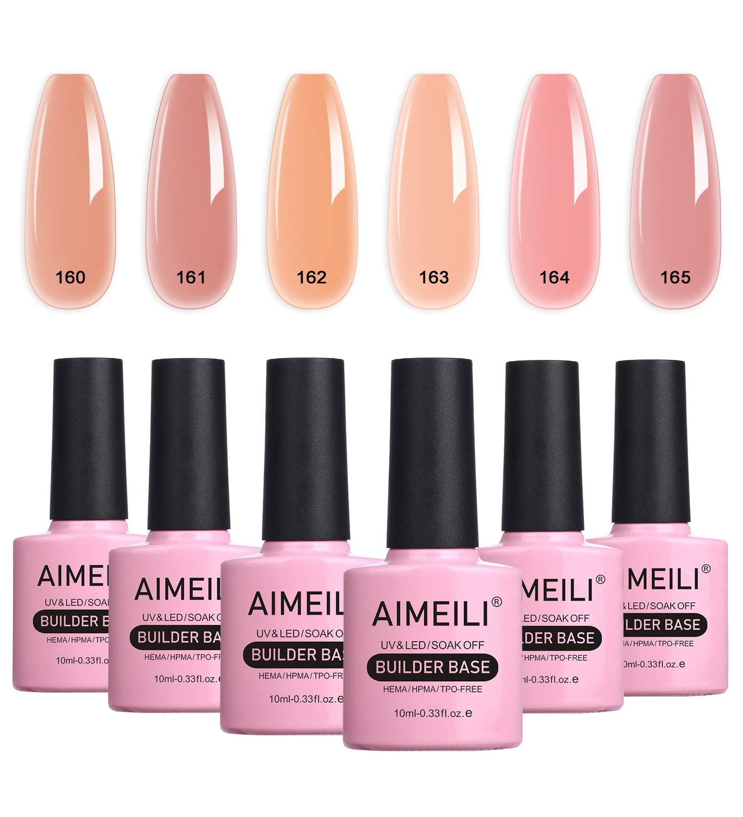 AIMEILI 8 in 1 Builder Base Sheer Color Gel Set No Need Slip Solution Builder Extension Soak Off UV LED Nude Gel Polish Multicolour Of 6pcs X 10ml - Gift Kit 38 6-38 1.67 ml (Pack of 6) - Buy Online on SooperMarket.com