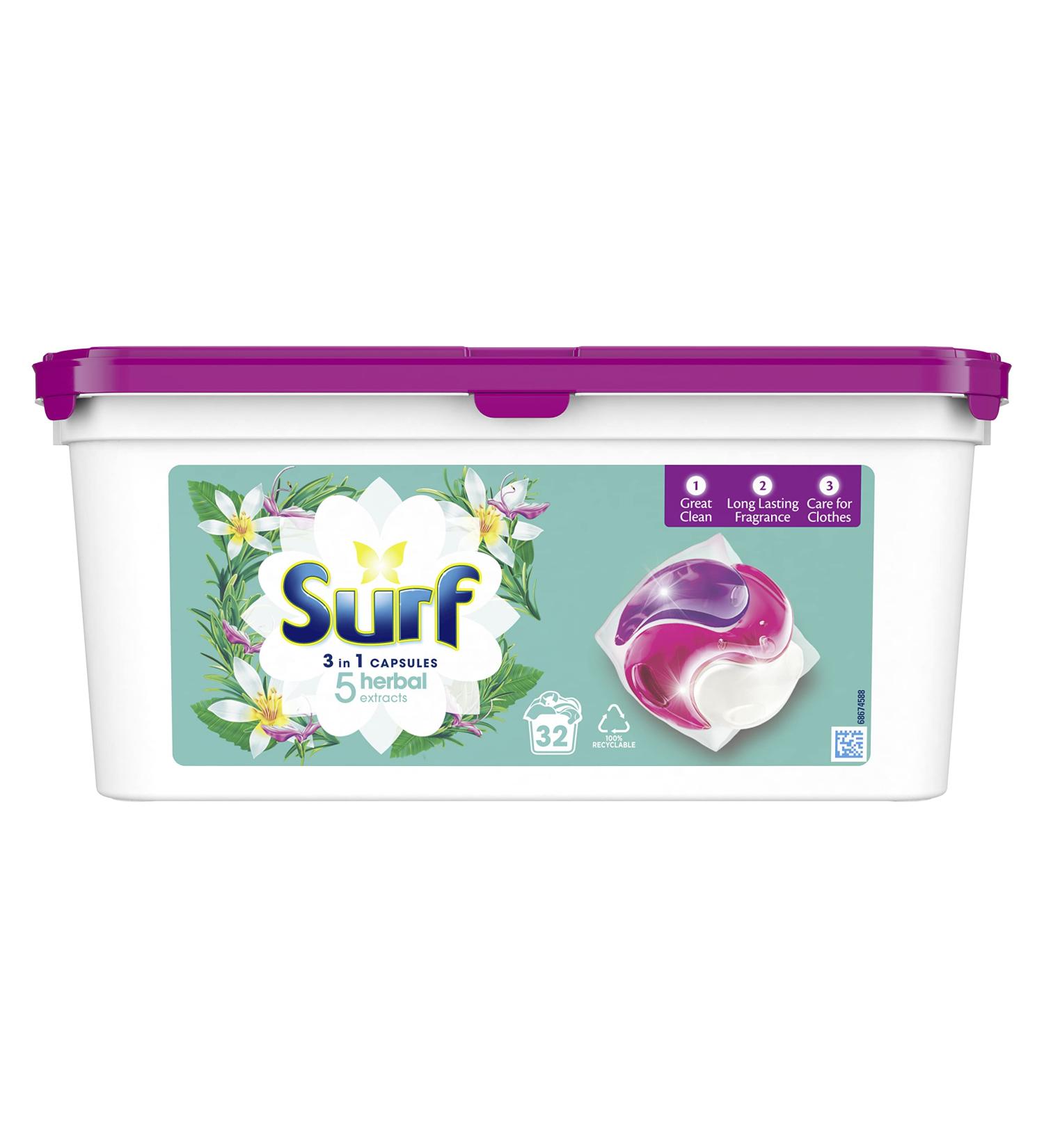 Surf 5 Herbal Extracts 3 in 1 Laundry Capsules - 32 Washes | Long Lasting Fragrance | Brilliantly Clean Clothes - Buy Online on SooperMarket.com