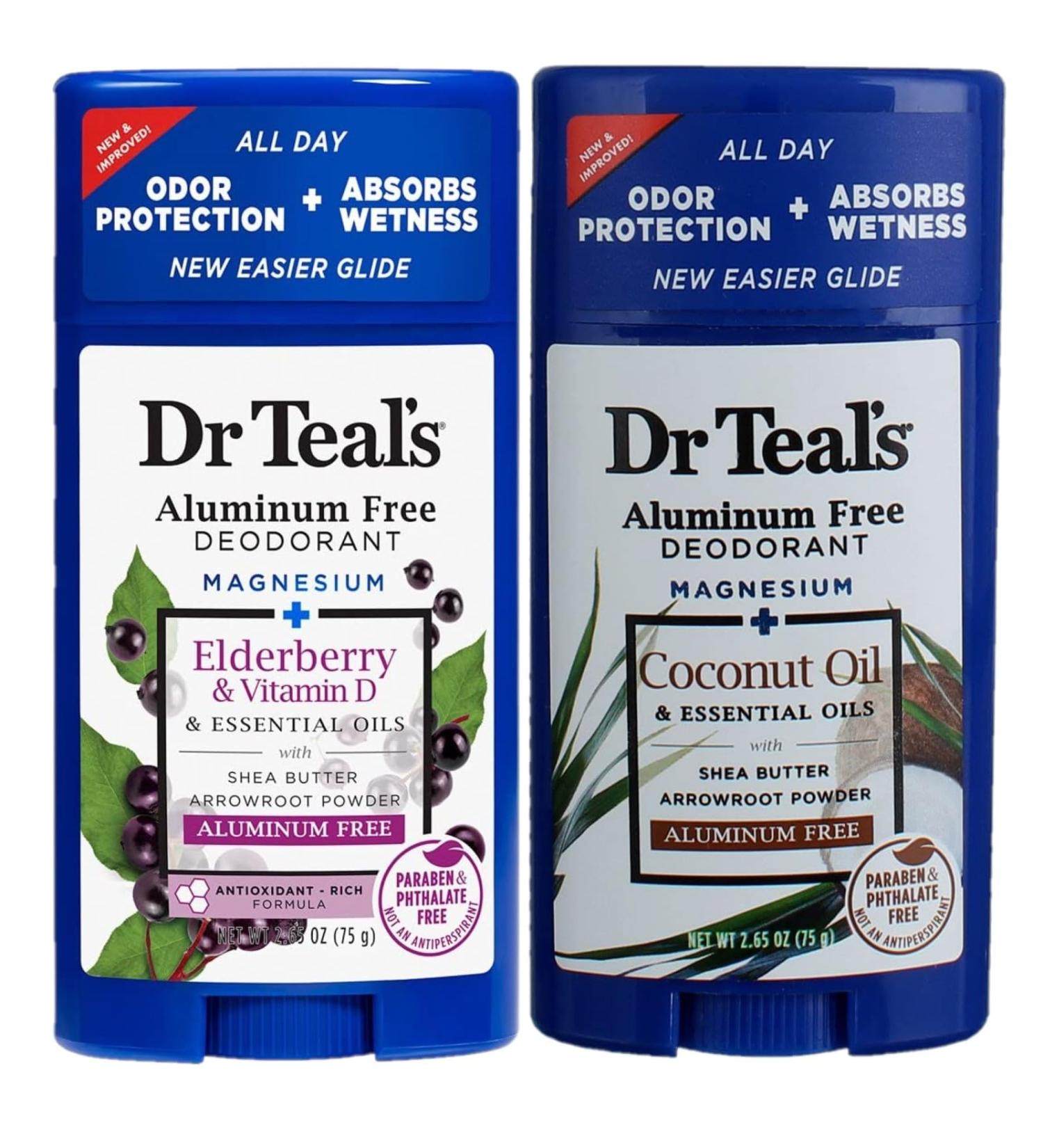Dr. Teal's Coconut & Elderberry Deodorant Gift Set | Aluminum Free Essential Oils Vitamin D - 2 Pack (2.65oz Each - Buy Online on SooperMarket.com