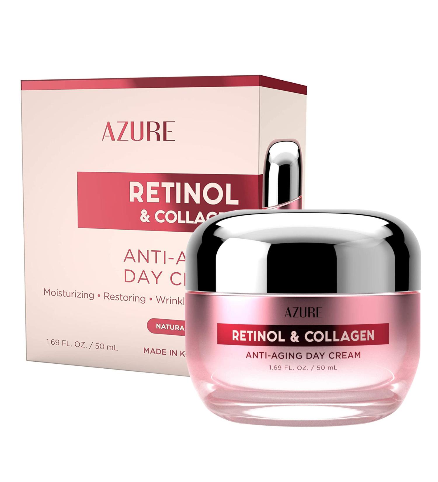 AZURE Retinol & Collagen Anti Aging Day Cream - 50mL - Hydrating Face Moisturizer for Fine Lines & Wrinkles - Even Skin Tone, Dark Spots - Korean Skincare - Buy Online on SooperMarket.com