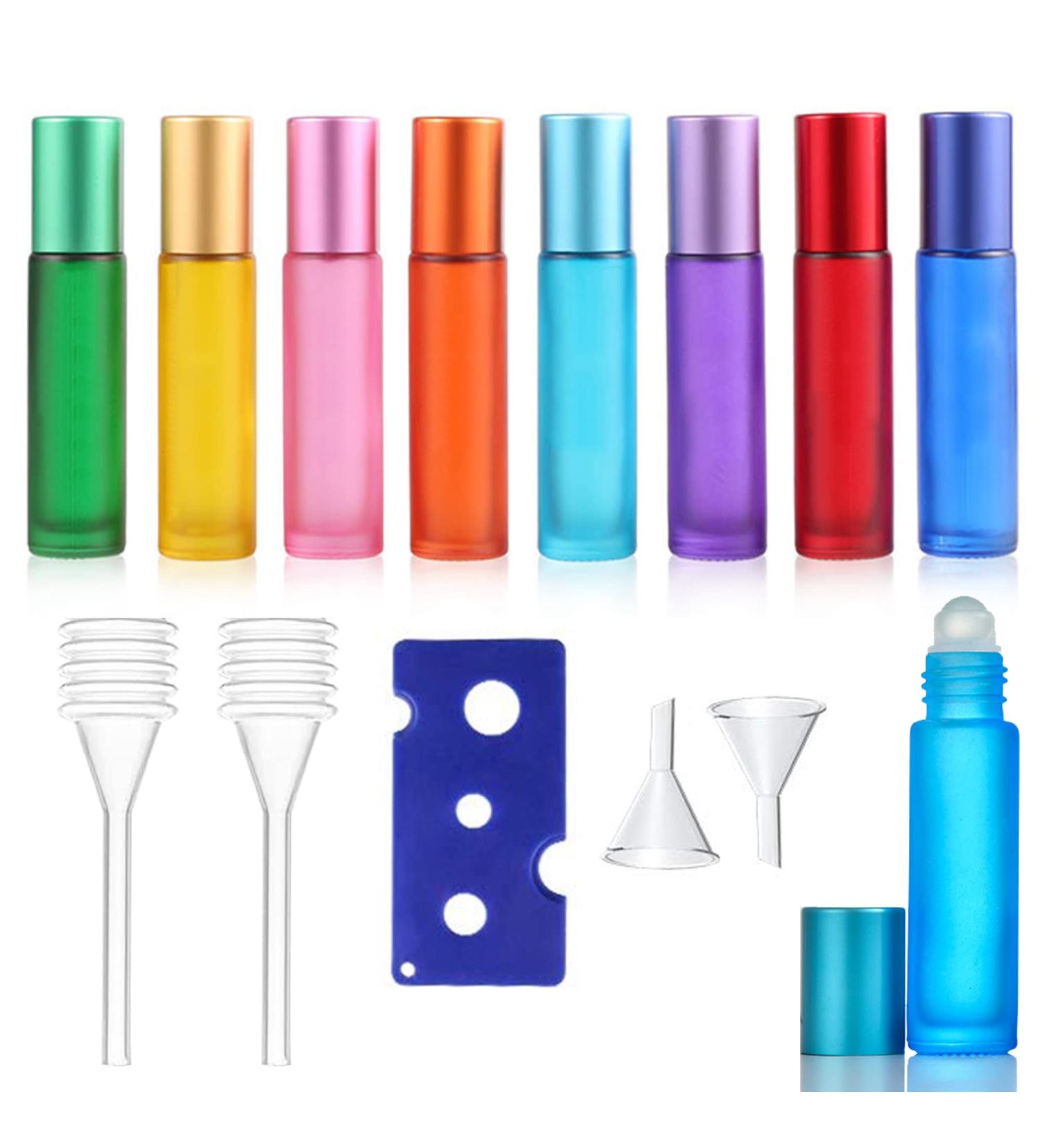 8 Pack Empty Glass Roll-On Bottles with Stainless Steel Rollers - Essential Oils Lotions & Perfumes - Vibrant Colors for Home & Travel | International Shipping - Buy Online on SooperMarket.com