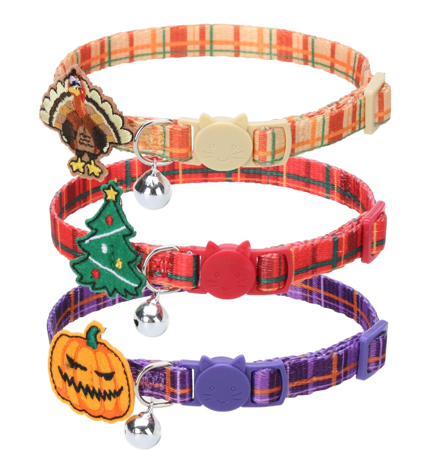 TAILGOO Breakaway Cat Collars with Bell - 3 Pack for Kittens, Puppies, and Tiny Pets - Thanksgiving, Christmas, Pumpkin Design - Buy Online on SooperMarket.com