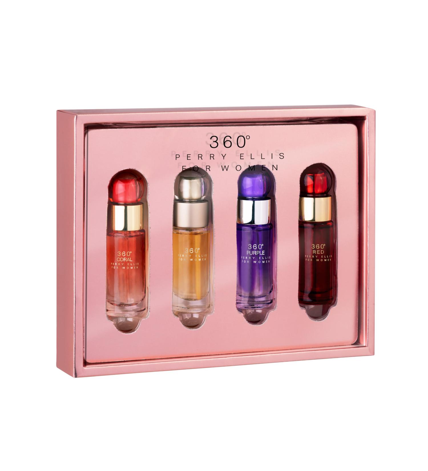 Perry Ellis 360 Women mini gift set - 4-pack of .25 fl oz EDP travel sprays (360 Women 360 Coral 360 Purple 360 Red) - Buy Online on SooperMarket.com