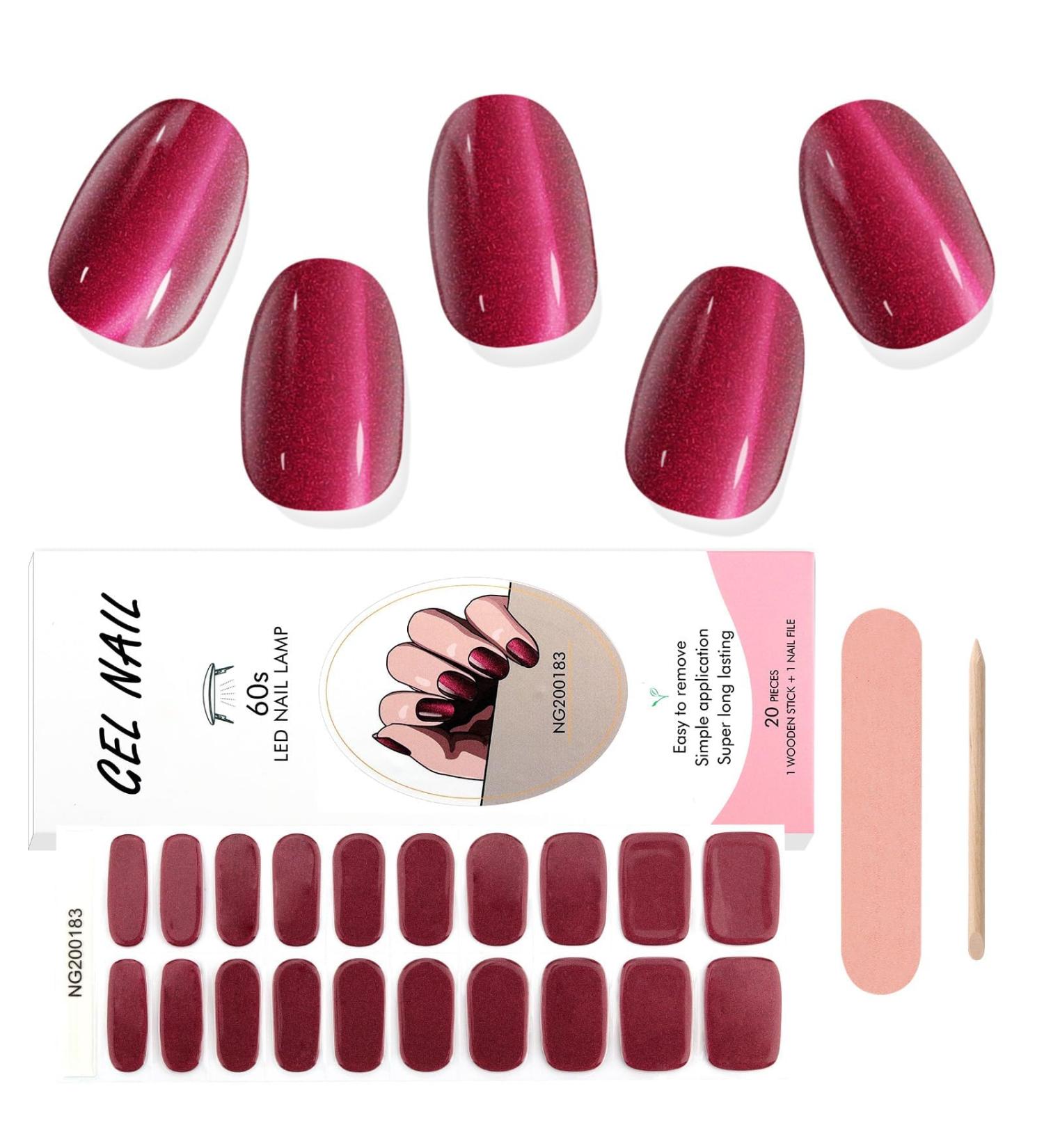 Kalolary Red Gel Nail Strips for Mother s Day | Glaze Brown Full Wrap Nail Polish Stickers | Aurora Nail Wraps | Long-Lasting Salon Quality | Includes Nail File & Wood Stick | UV/LED Lamp Required - Buy Online on SooperMarket.com