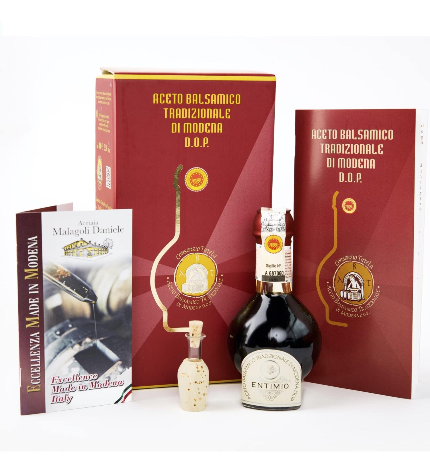 Entimio Affinato | Traditional Modena Balsamic Vinegar DOP Aged +12 Years from Modena Italy | Authentic from Small Family Producer Giftbox with Product and Producer Info | 3.4 fl oz Affinato 12+ - Buy Online on SooperMarket.com