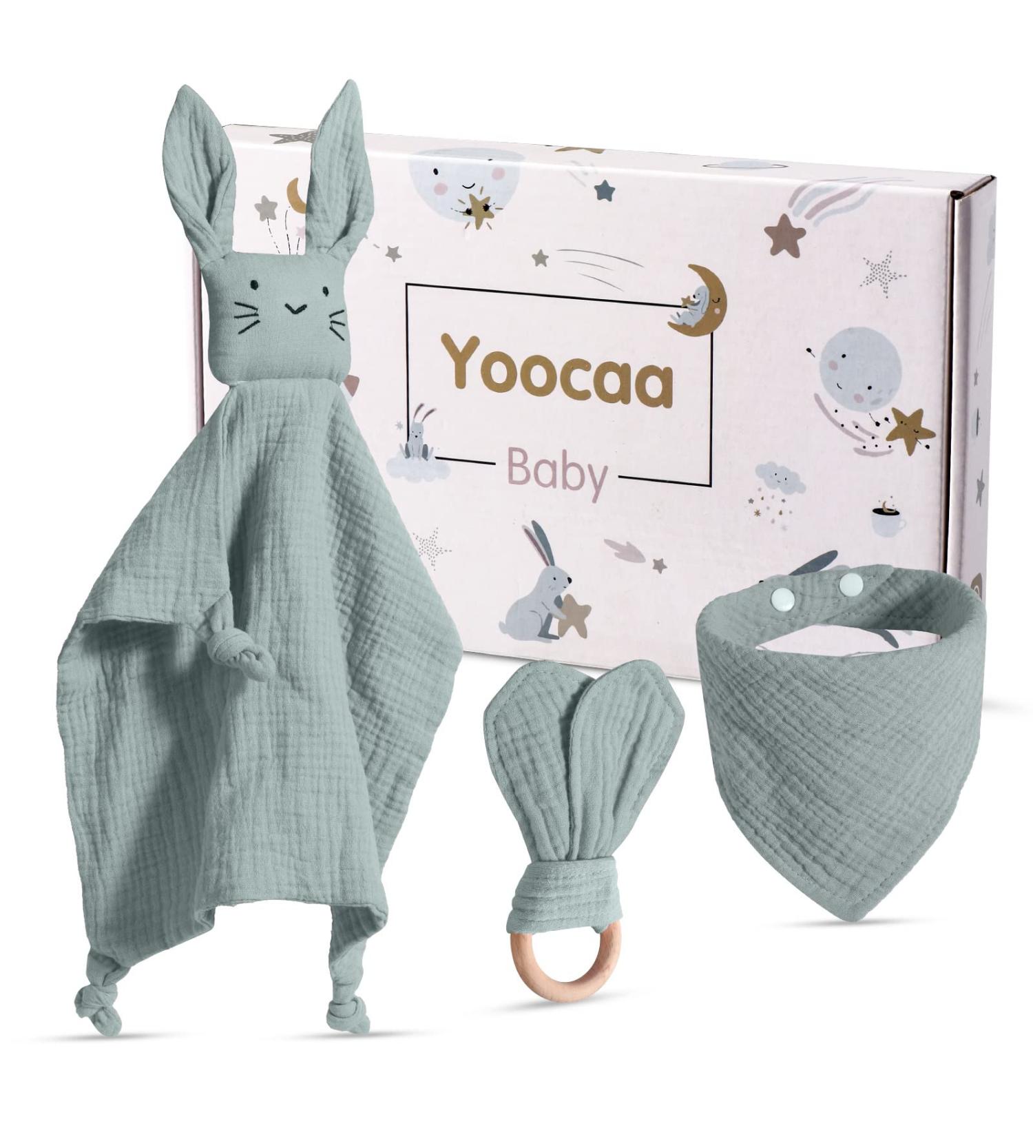 YoCaa Baby Gift Set for Boys & Girls - 100% Muslin Cotton Cuddly Cloth Bibs & Teething Ring - Perfect Birth Present (Mint) - Buy Online on SooperMarket.com