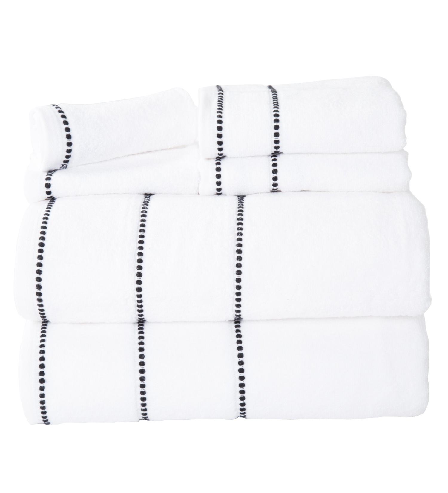 Luxury Cotton Towel Set - Quick Dry Zero Twist - 6 Piece Set - White/Black - Lavish Home - 12 x 12 - Buy Online on SooperMarket.com