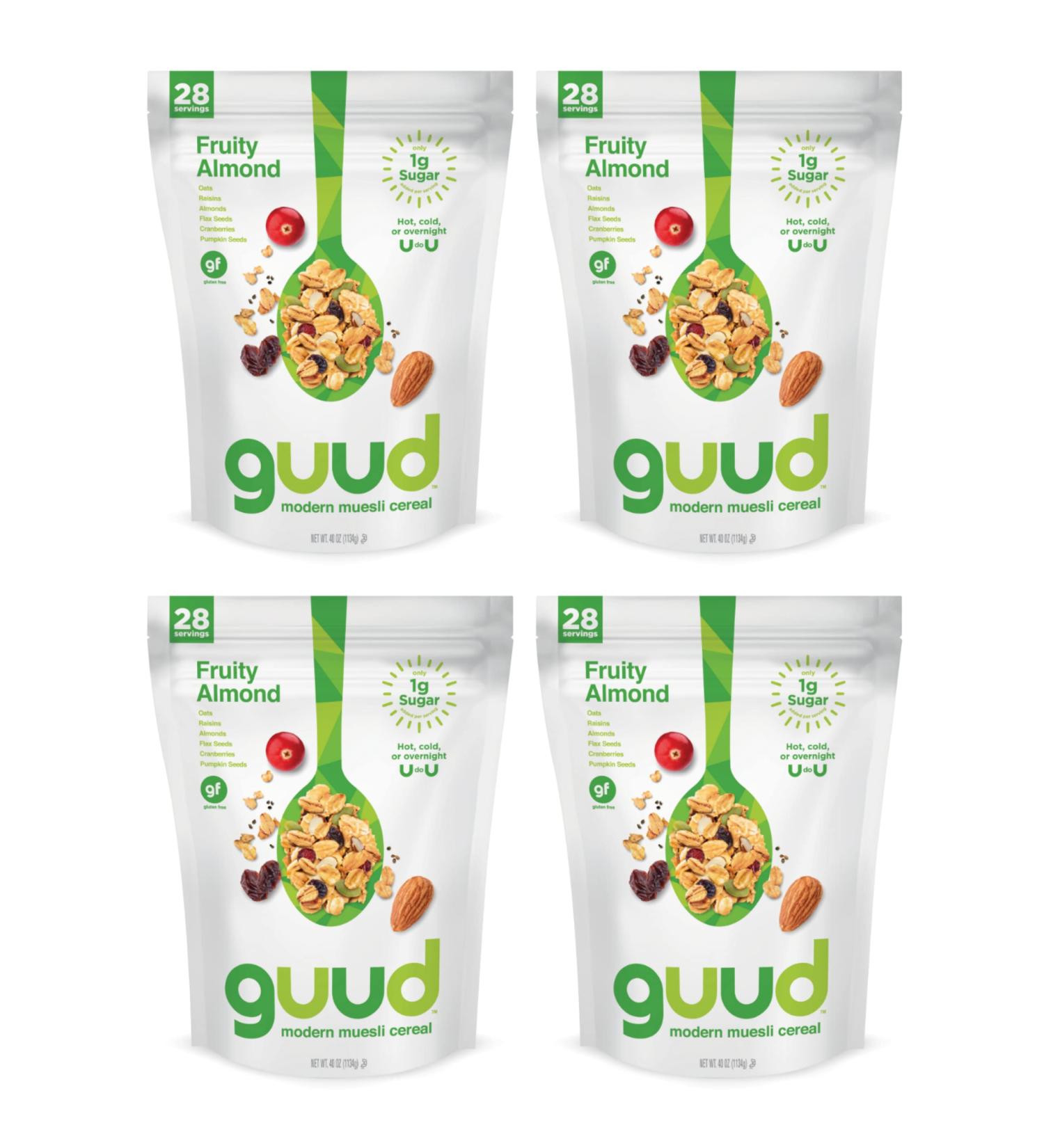 GUUD Fruity Almond Muesli Cereal 40oz (Pack of 4) - Gluten-Free | Oats | Raisins | Almonds | Cranberries | Flax Seeds | Pumpkin Seeds | Vegan | Non-GMO | Kosher Certified - Buy Online on SooperMarket.com