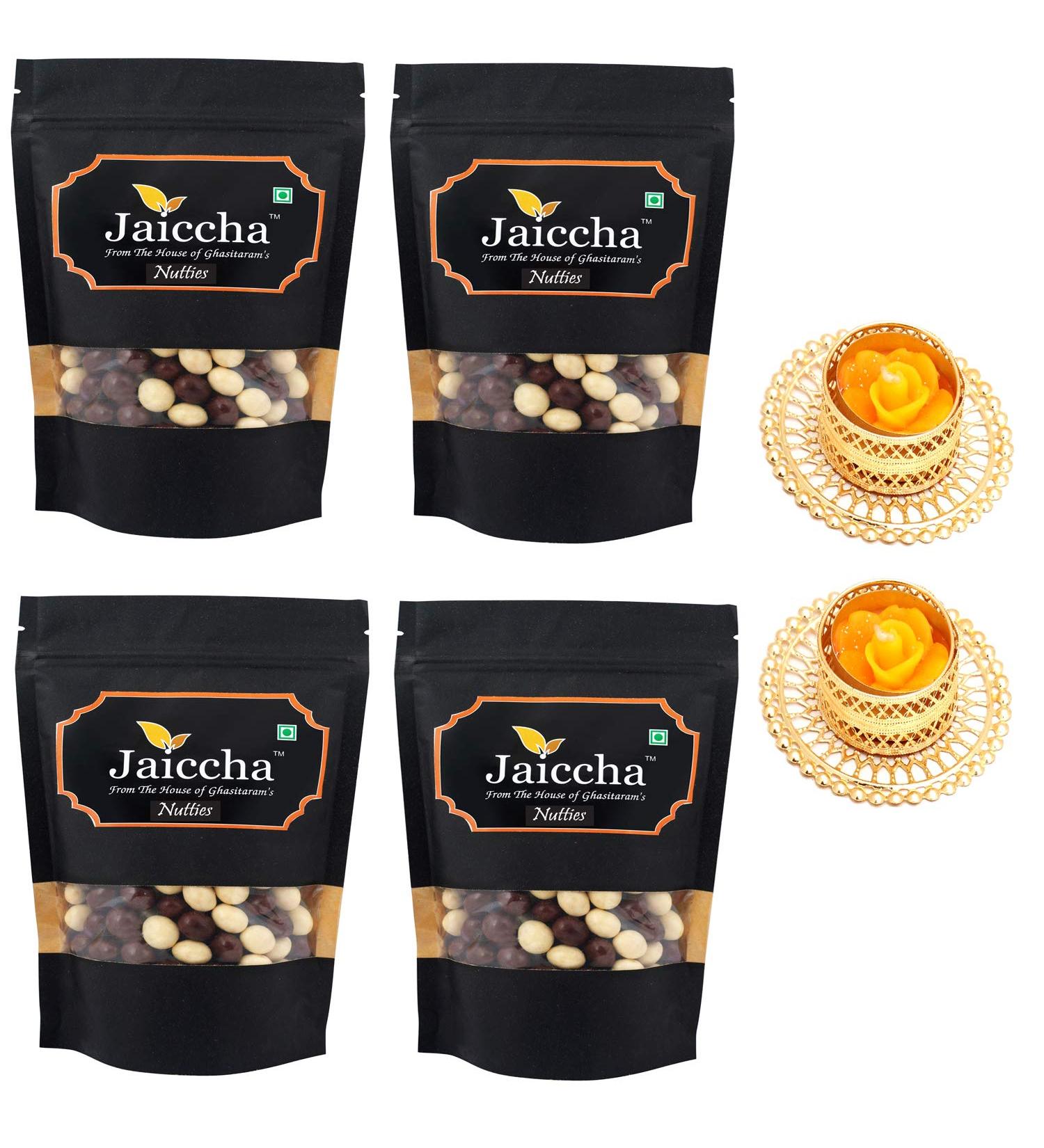 Jaiccha Ghasitaram Diwali Gifts Chocolate - Nutties 800 GMS in Black Paper Pouch with 2 T-Lites - Buy Online on SooperMarket.com