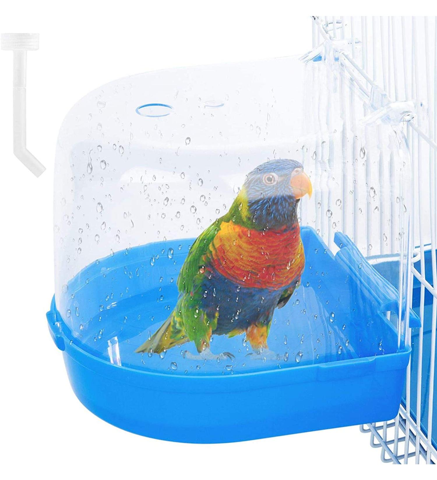 OOTDTY Bird Bath Box - Bird Cage Accessory for Small Birds - Blue Parakeet Bathing Tub with Water Injector - Buy Online on SooperMarket.com