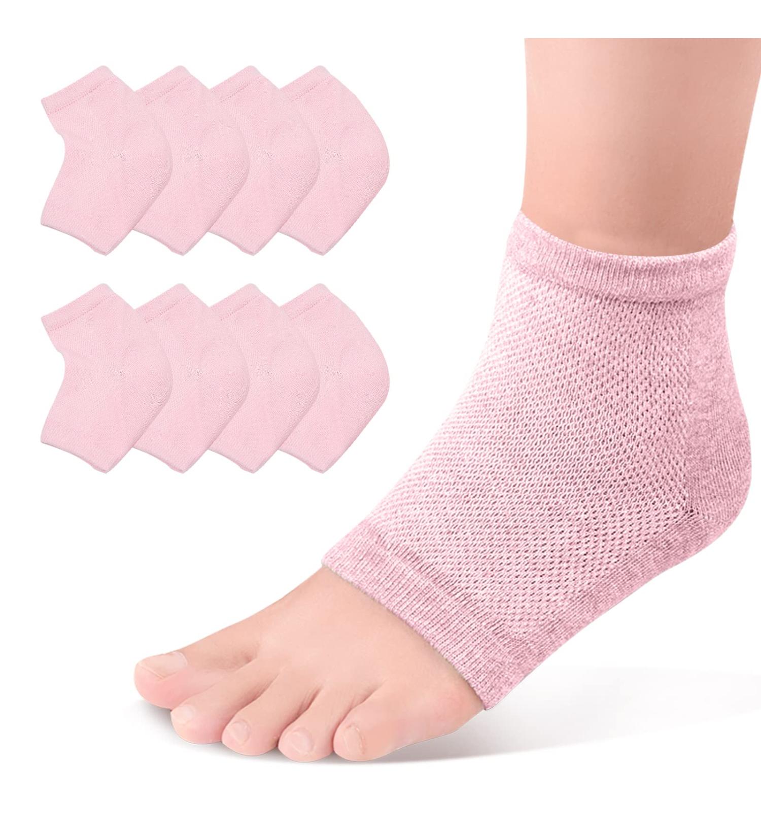 WOOKIT 4 Pairs Moisturizing Heel Socks - Gel Open Toe for Cracked Dry Heels | Spa Foot Care for Men & Women | Pink 4 Pack - Buy Online on SooperMarket.com