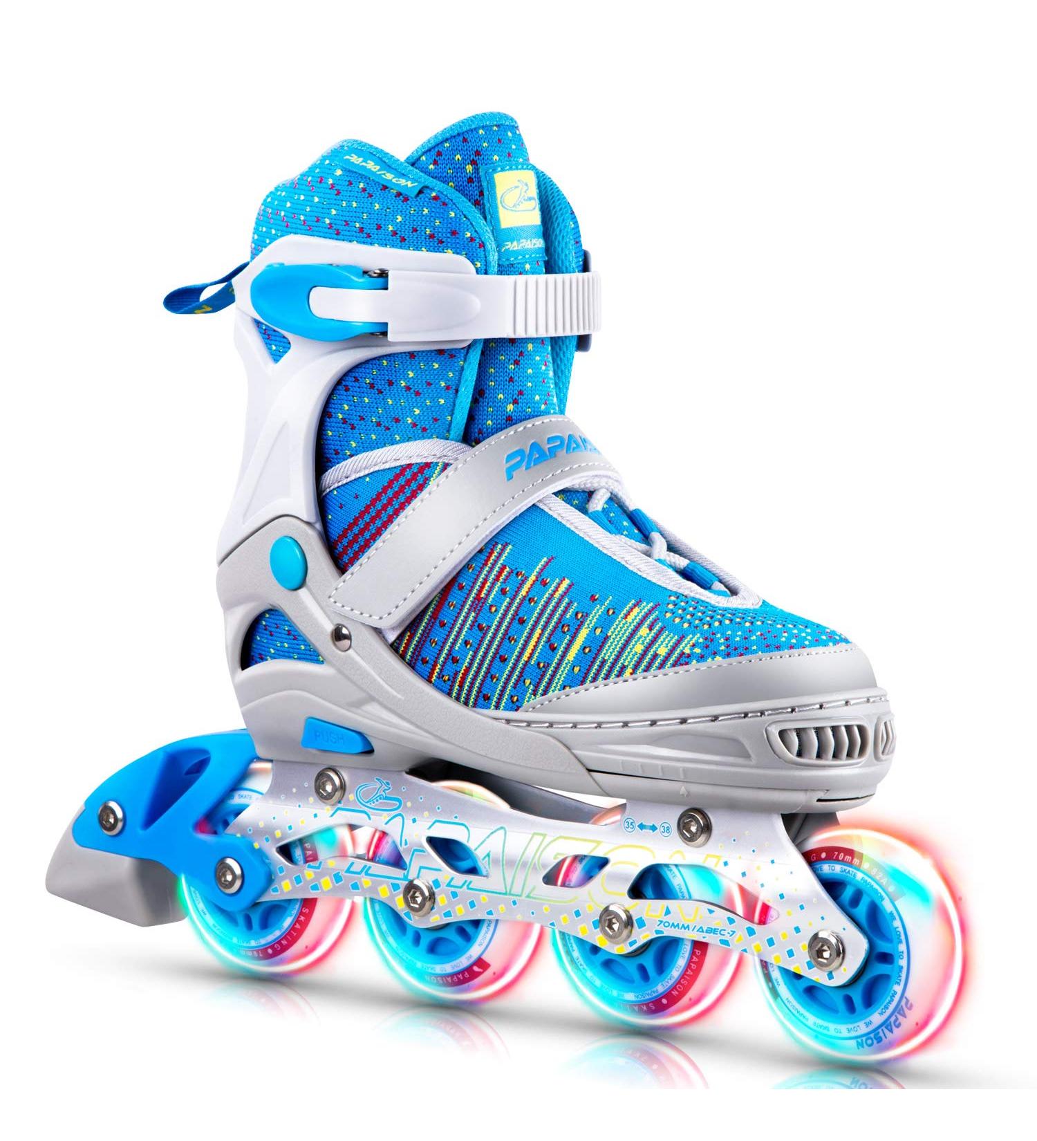 PAPAISON Inline Skates with Light up Wheels - Adjustable Illuminating Roller Skates in Blue & Grey for Kids, Youth, Women, and Men - Large Size - Buy Online on SooperMarket.com