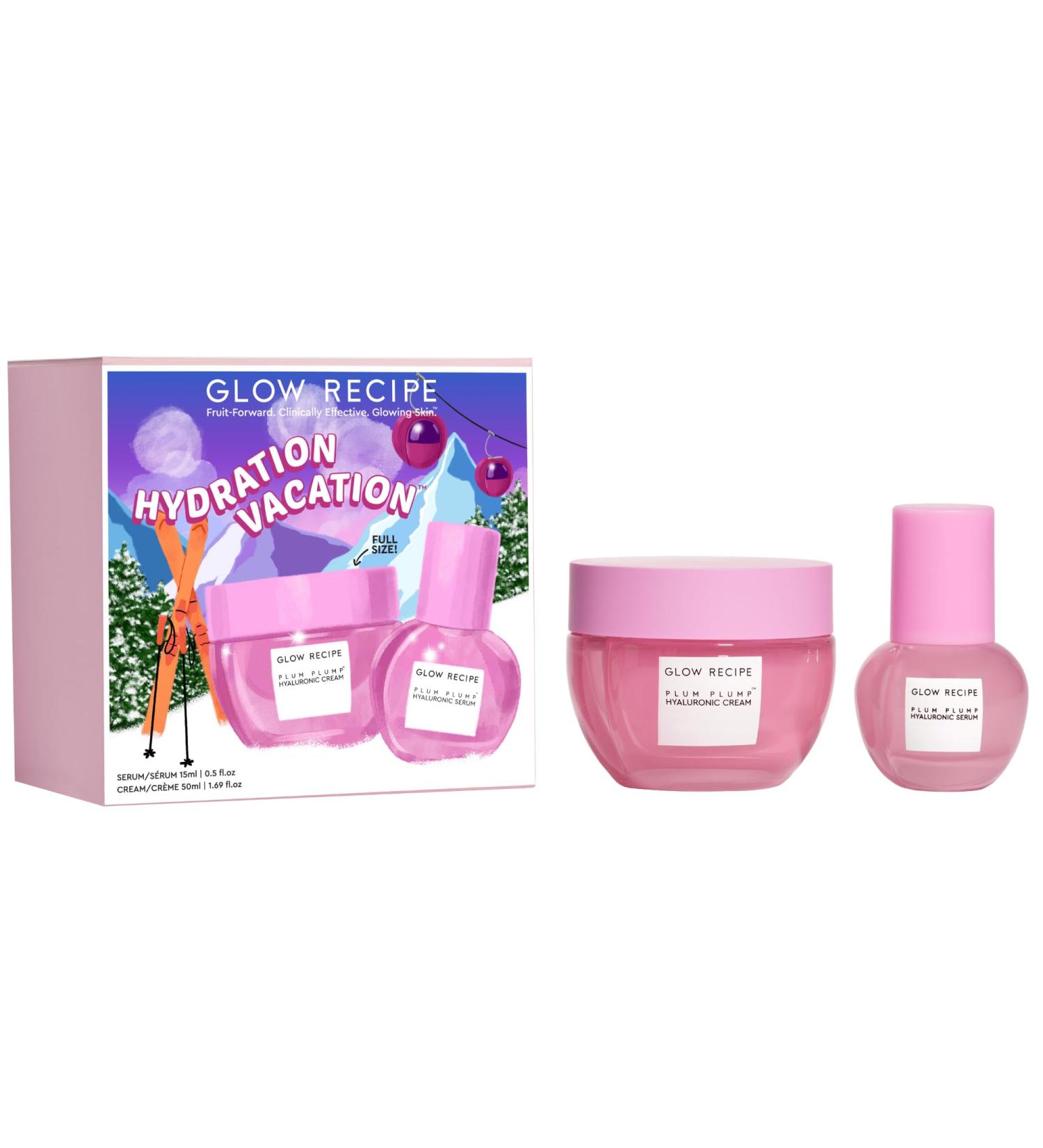 Glow Recipe Hydration Vacation Skincare Set - Plum Plump Hyaluronic Acid & Face Serum | Improve Skin Barrier & Hydration with Antioxidant Plum & Vitamin B5 - Buy Online on SooperMarket.com