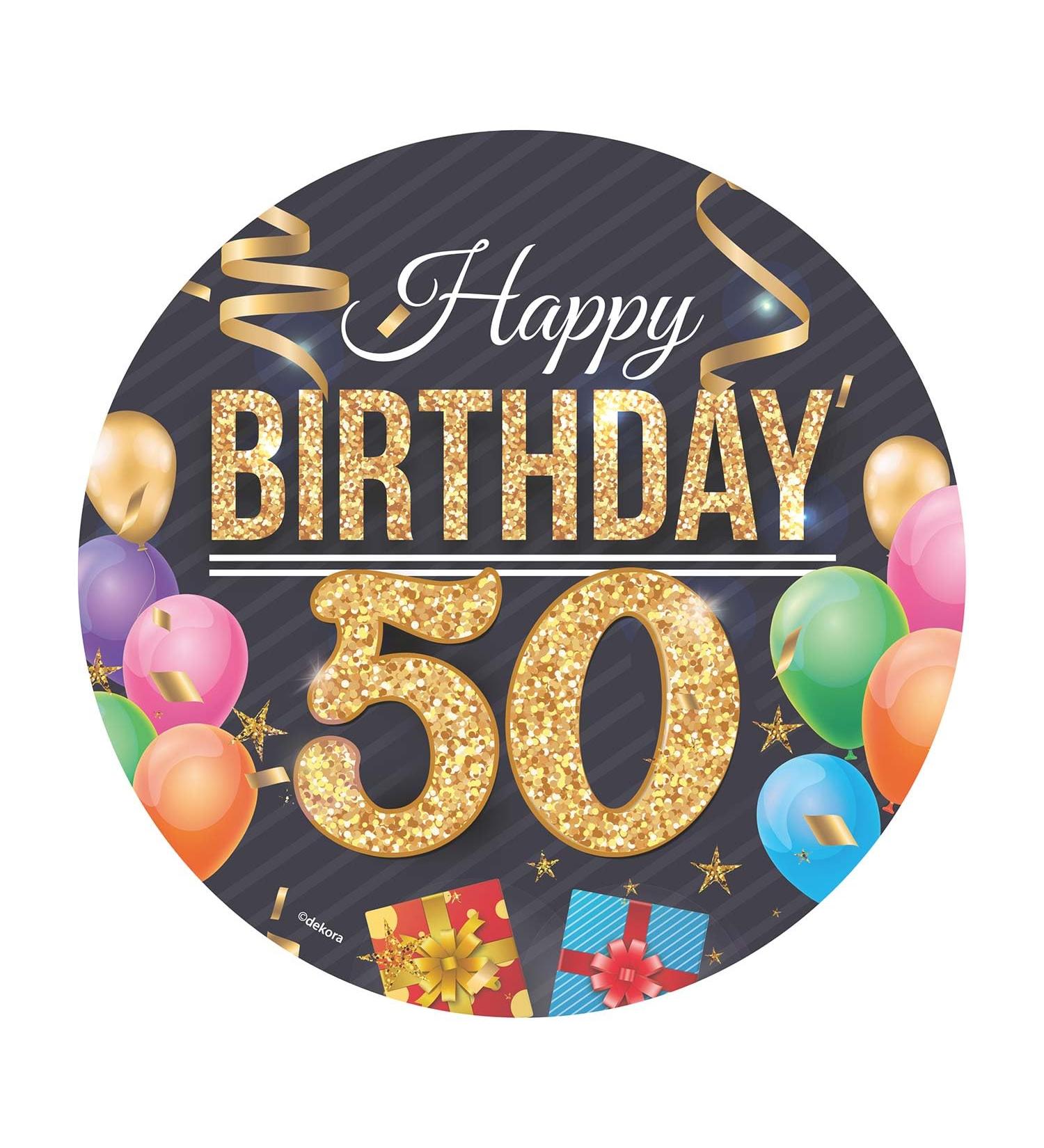 Dekora Happy 50 Birthday Wafer Disc for Cake Edible Cake Topper for Birthday Cake Round 20 CM - Buy Online on SooperMarket.com