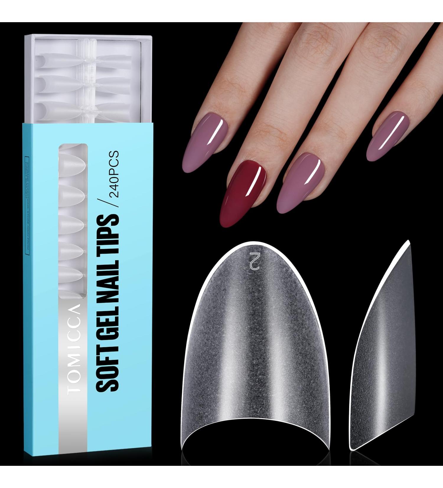 TOMICCA Short Almond French Edge Nail Tips - 240 pcs Clear Matte False Nails - 12 Sizes Half Cover Artificial Nails for Acrylic Extensions - Buy Online on SooperMarket.com
