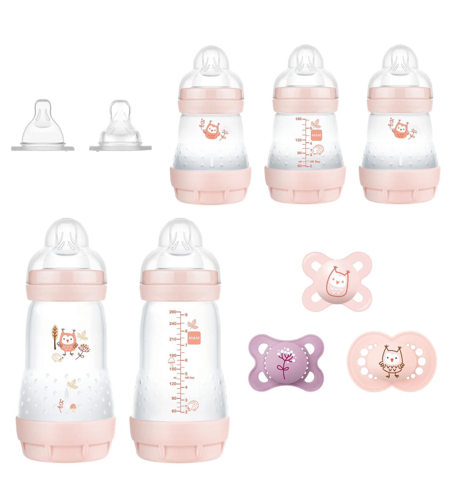 MAM Newborn Essentials 9-Piece Baby Gift Set with Easy Start Anti-Colic Bottles and Pacifiers for Girls - Buy Online on SooperMarket.com