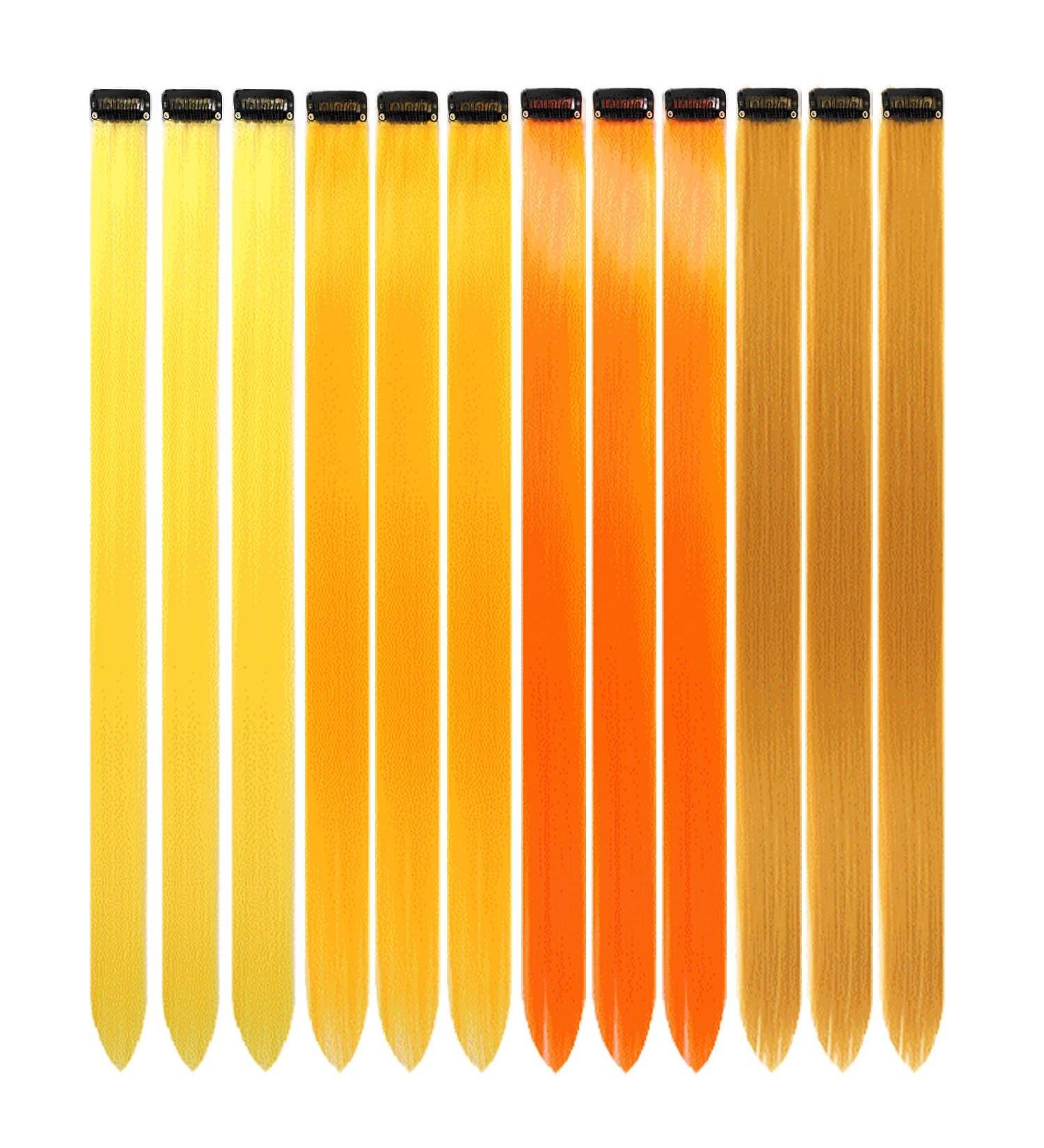 12 Pcs Colored Hair Extensions Colorful Clip in Hair Extensions 22 inch Synthetic Straight Hair Extensions for Kids Girls Women Orange - Buy Online on SooperMarket.com