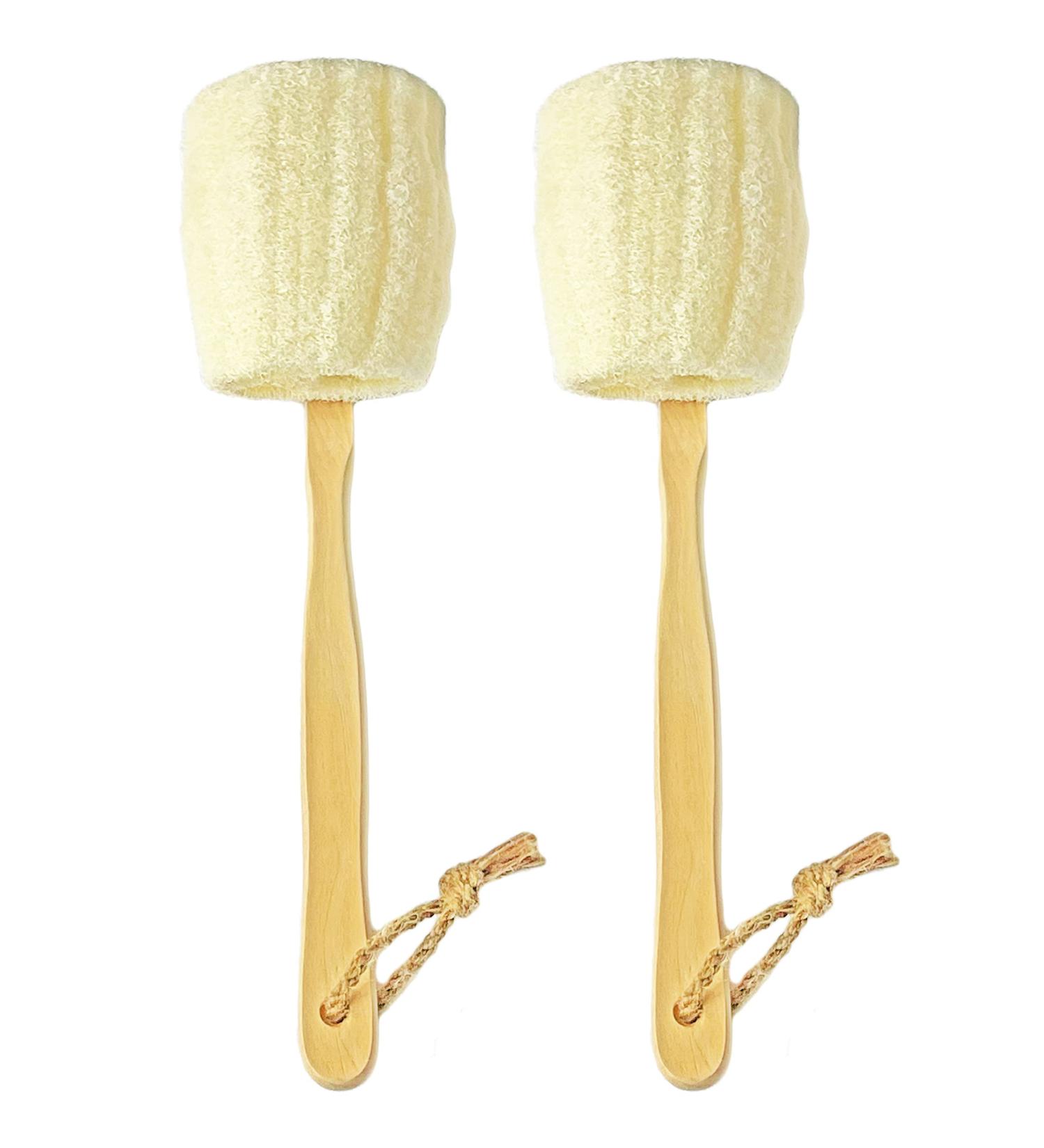 2-Pack Natural Loofah Exfoliating Bath Brush - Long Handle Body Sponge Scrubber for Men & Women - Buy Online on SooperMarket.com