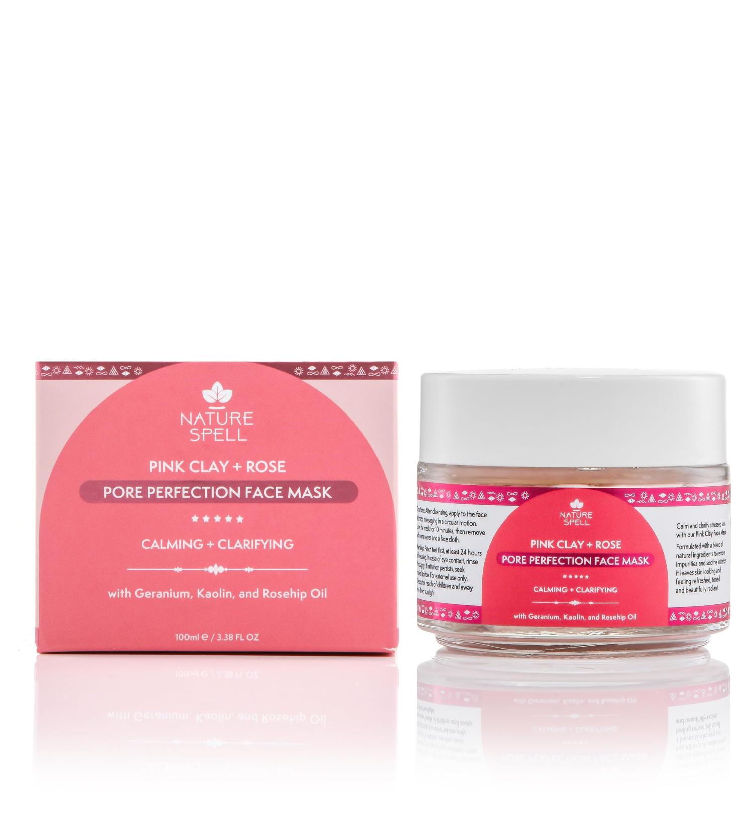 Nature Spell Pink Clay & Rose Pore Perfection Face Mask 100 ml - Clarifies and tightens the pores Transforms dull & tired skin For All Skin Types 100% Vegan Made In The UK - Buy Online on SooperMarket.com