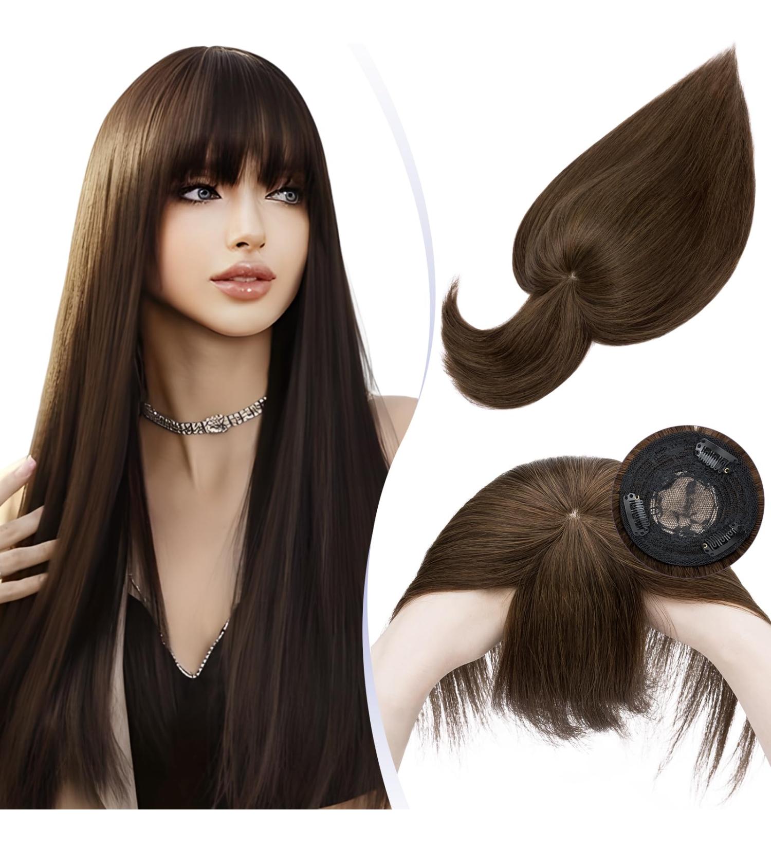 TESS Human Hair Toppers with Fringe Pony Clip in Hair Toppers for Thinning Hair Women Real Hair Mono Base Toupee Hair Topper for Women Human Hair 14 Inch #04 Medium Brown 14 Inch Medium Brown - Buy Online on SooperMarket.com