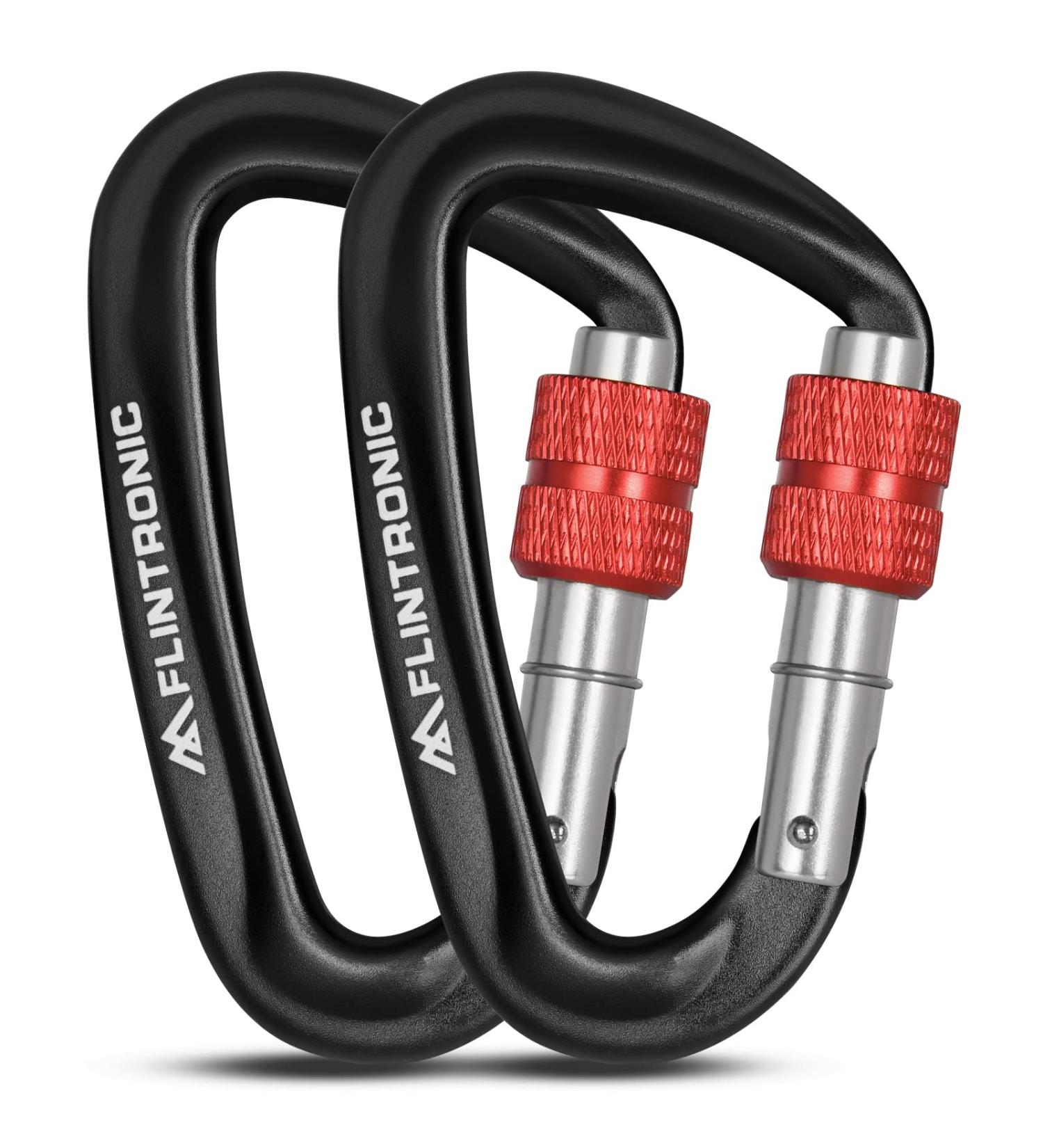 Flintronic Twist Lock Aluminum Carabiner Hook - 12KN Black - Ideal for Hammocks Swings Camping & Fishing - Durable Outdoor Equipment - Buy Online on SooperMarket.com