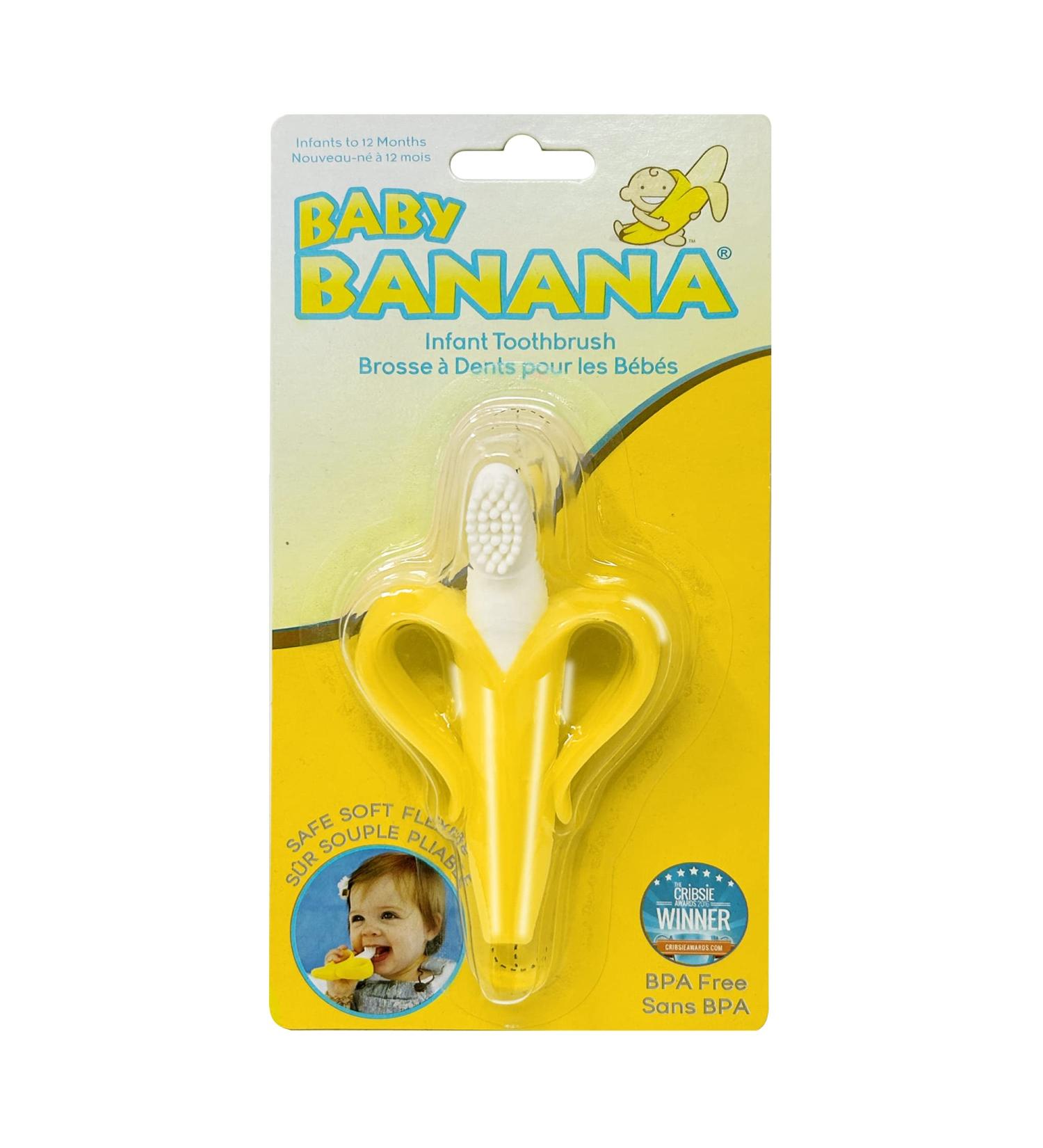 Baby Banana Yellow Banana Infant Toothbrush - Easy to Hold Train Infants Babies and Toddlers for Oral Hygiene - Teether Effect for Sore Gums - Buy Online on SooperMarket.com