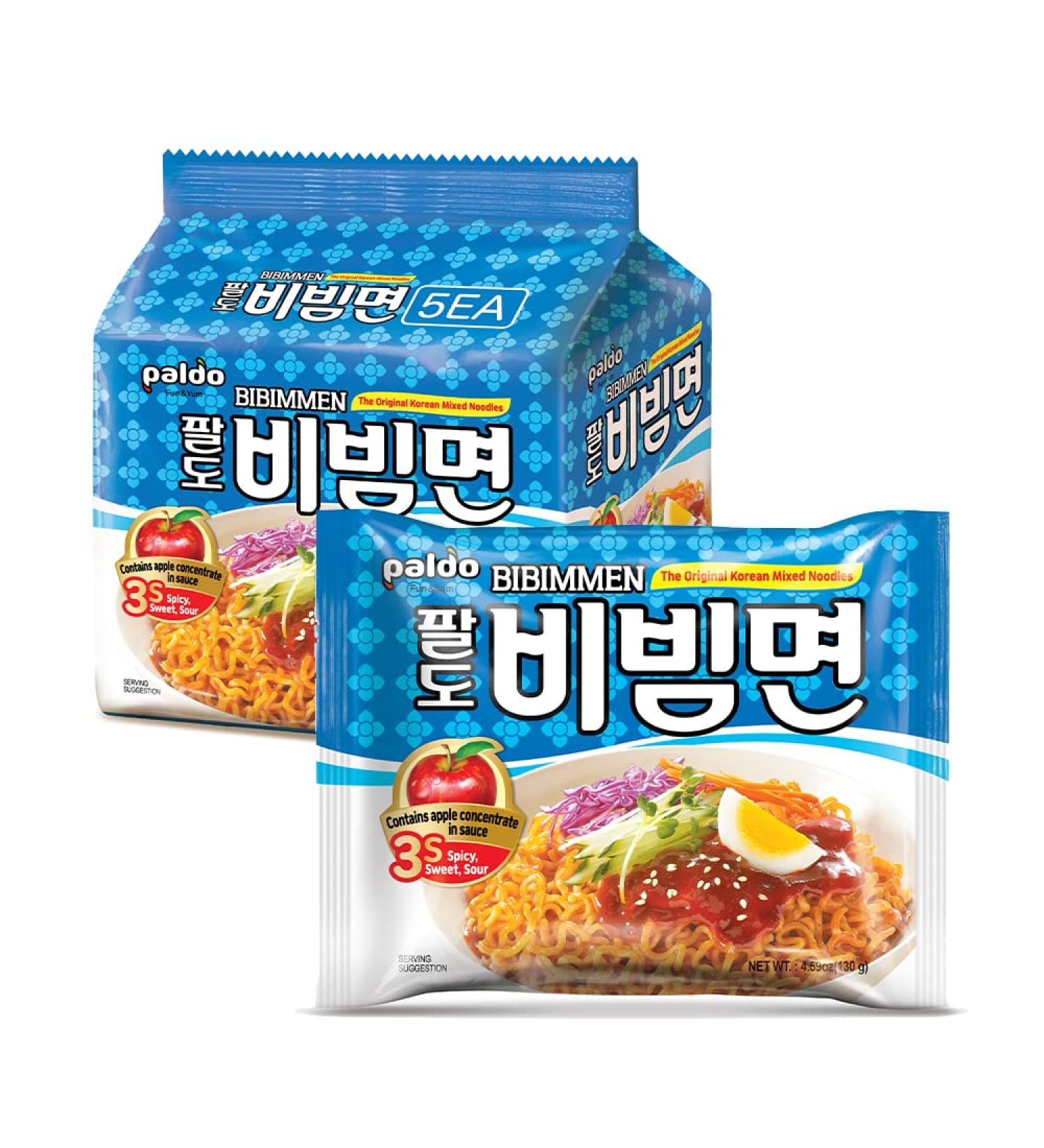 Paldo Fun & Yum Bibim Men Instant Cold Noodles 20 Pack - Sweet & Spicy Seasoned Brothless Ramen - Korean Ramyun Family Pack - 130g x 20 - Buy Online on SooperMarket.com