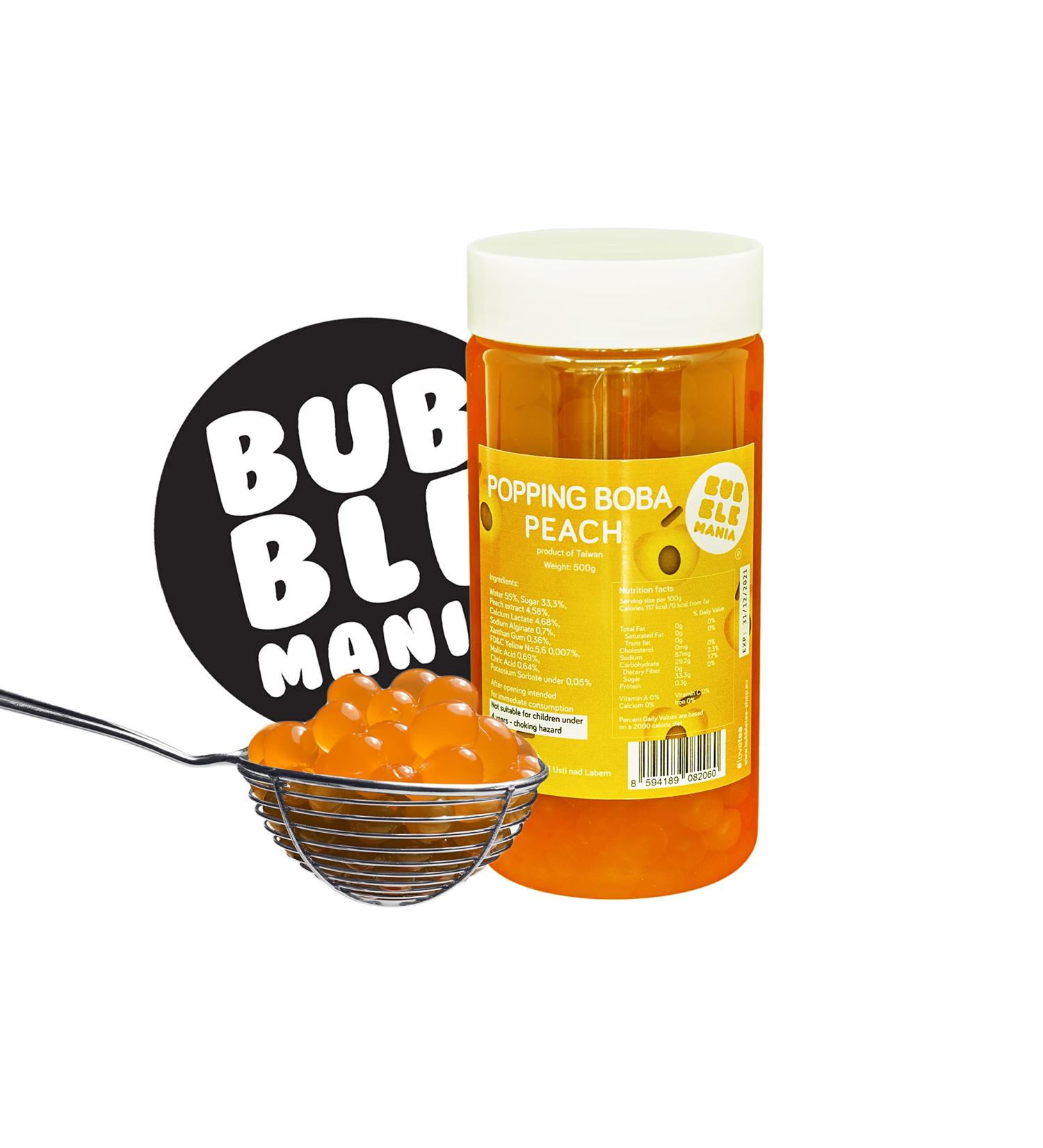 Peach Popping Boba Fruit Pearls by Bubble Mania - 450g for Bubble Tea | Bursting Fruit Balls Tapioca Pearls - Buy Online on SooperMarket.com
