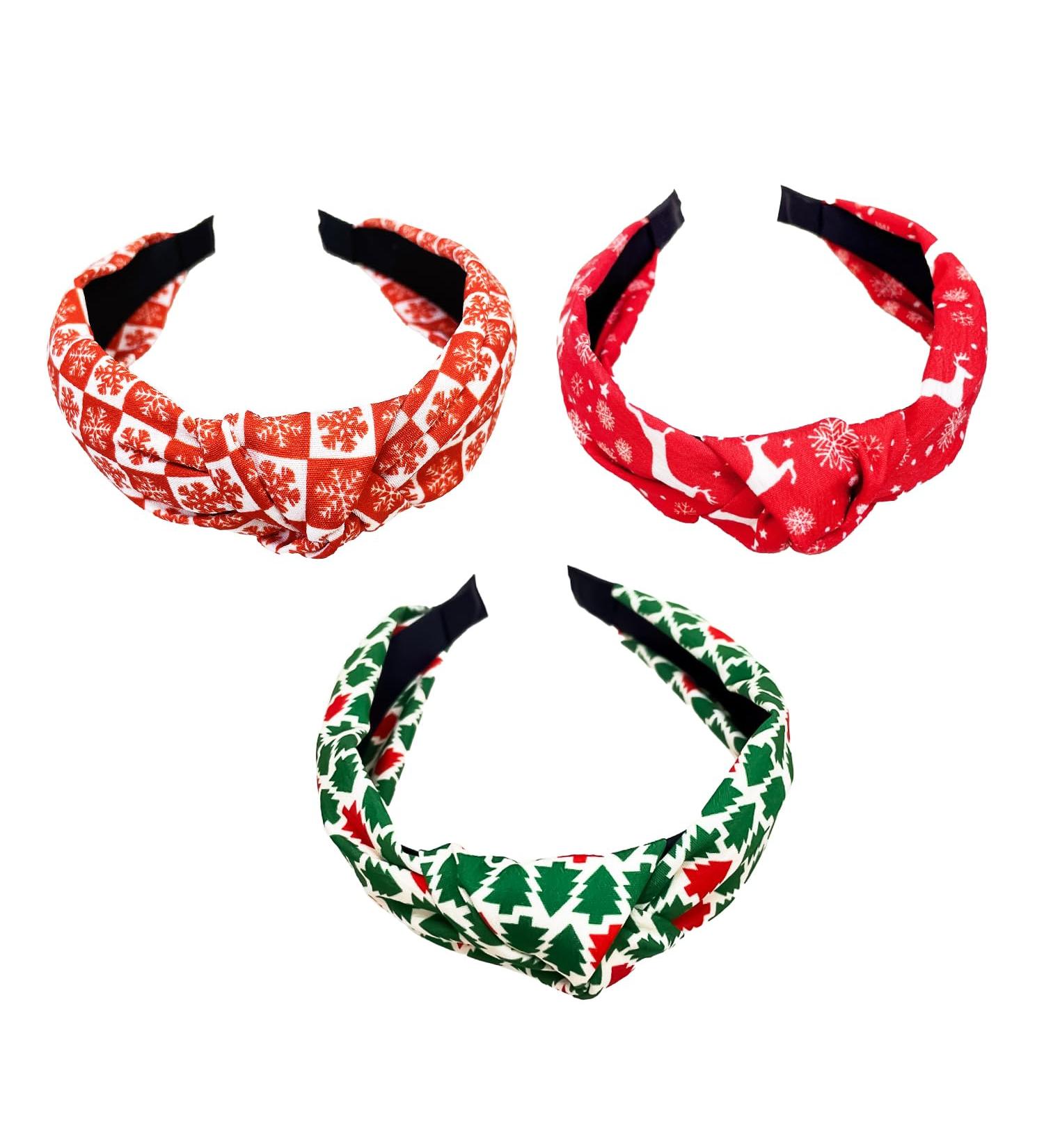 Bohue 3 Pieces Christmas Headbands Holiday Knotted Head Bands Wide Knotted Headband Christmas Hair Accessories for Women - Buy Online on SooperMarket.com