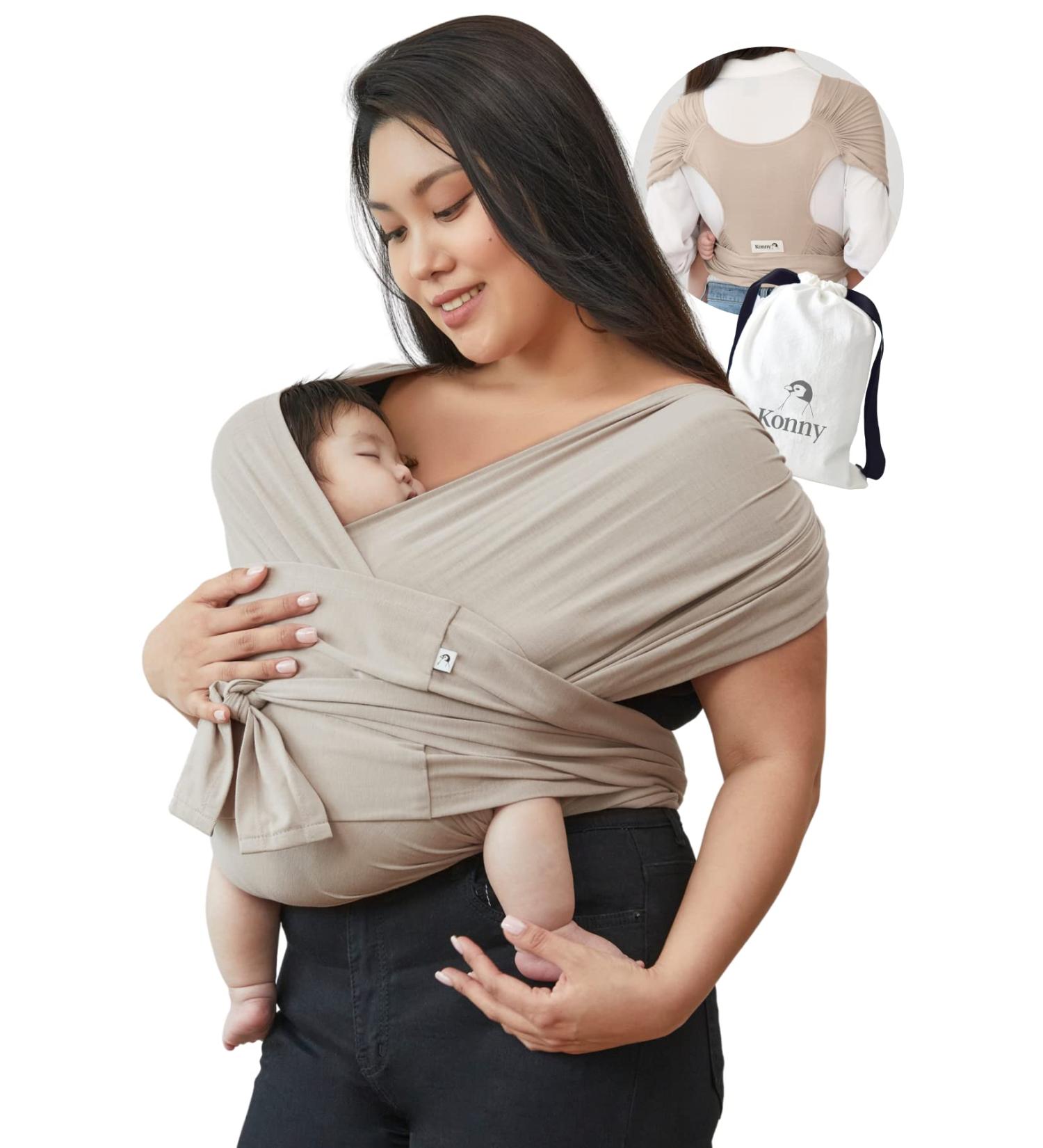 Konny Baby Carrier Original Elastech - Custom Fit Carrier Hassle-Free Easy to Wear Infant Sling Wrap Perfect for Newborn Babies up to 44 lbs Toddlers (Beige 3XL) 3XL 01Elastech-Beige - Buy Online on SooperMarket.com