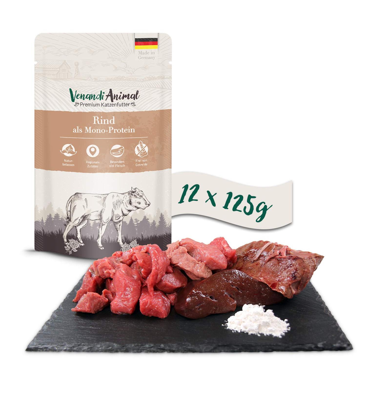 Venandi Animal - Premium wet food for cats - Beef as monoprotein 12-pack (12 x 125 g) grain-free monoprotein
