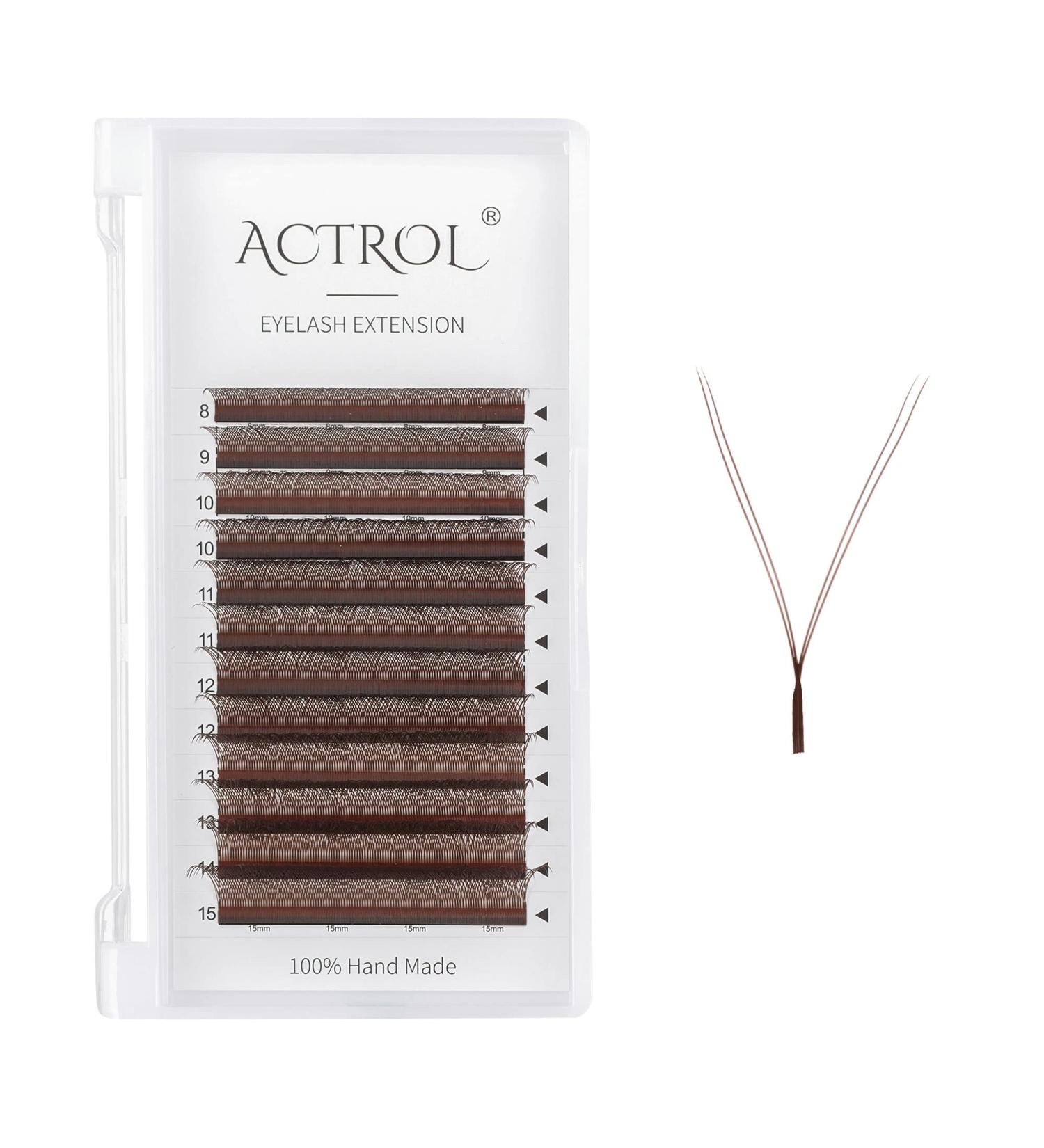 ACTROL YY Brown D Curl 0.07mm 8-15mm Eyelash Extensions - Y Shaped Premade Soft Lashes for Easy Volume - Brown/0.07D8-15mm - Buy Online on SooperMarket.com