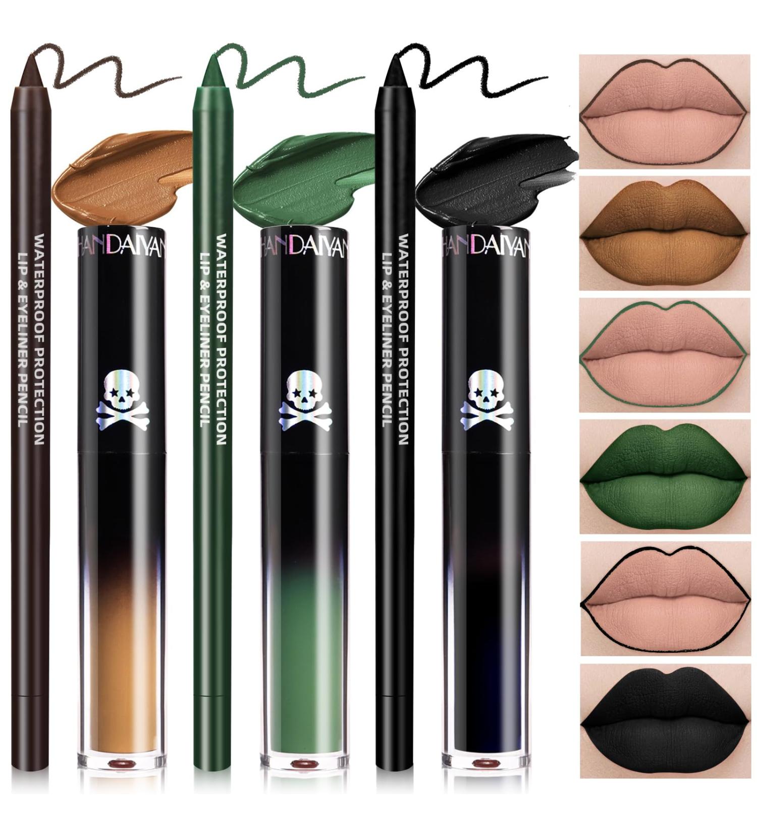 Buy Waterproof Goth Liquid Lipstick & Lip Liner Set | Dark Black Green Brown - Longlasting Matte Stain for Halloween Makeup & Cosplay - Buy Online on SooperMarket.com