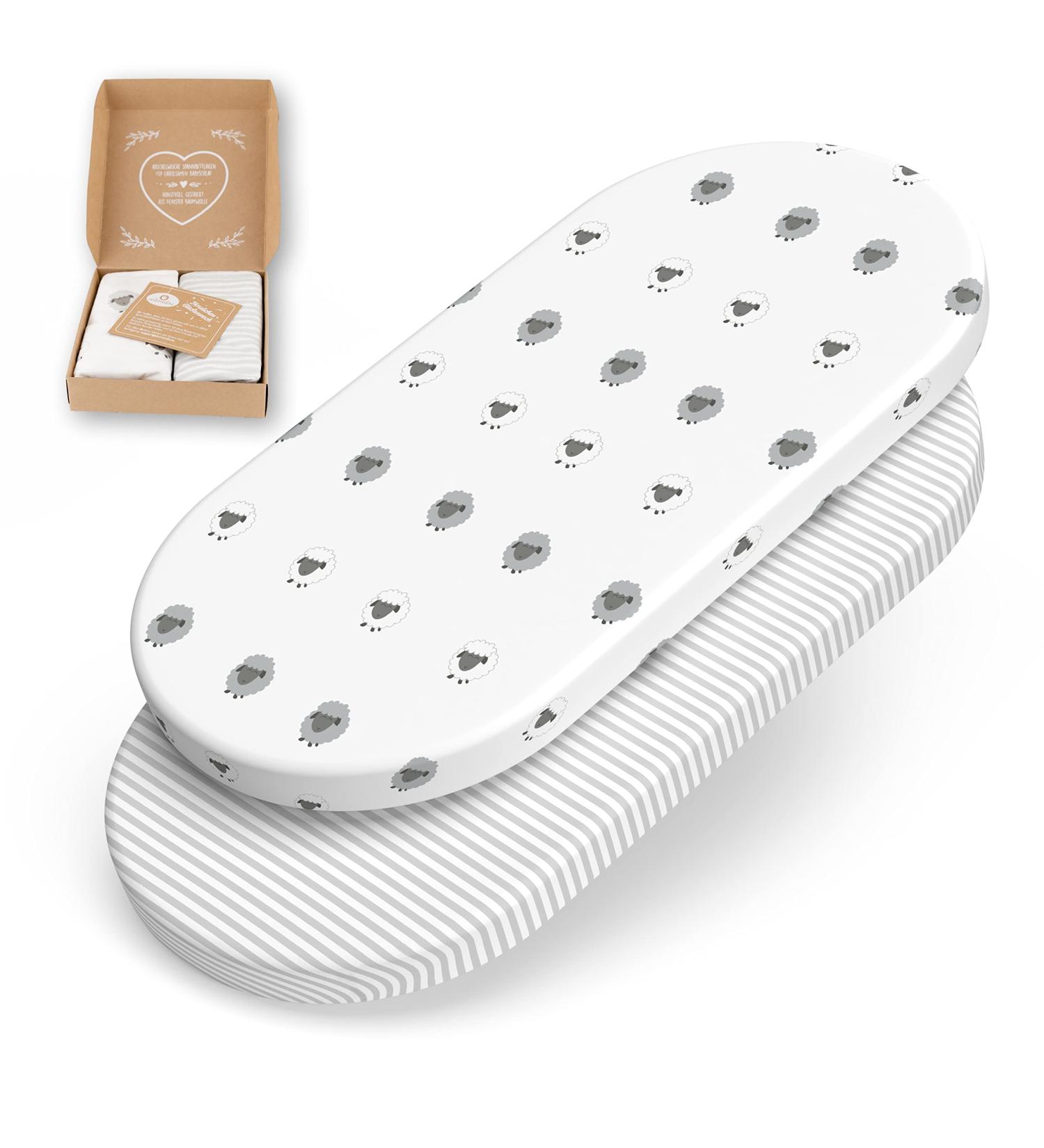 Mimadu Bassby Oval Bed Sheet 80x40 - 100% Oekotex Cotton for Strollers | Sheep Stripes Design | Fits 78x36 & 80x35 Sizes - Buy Online on SooperMarket.com