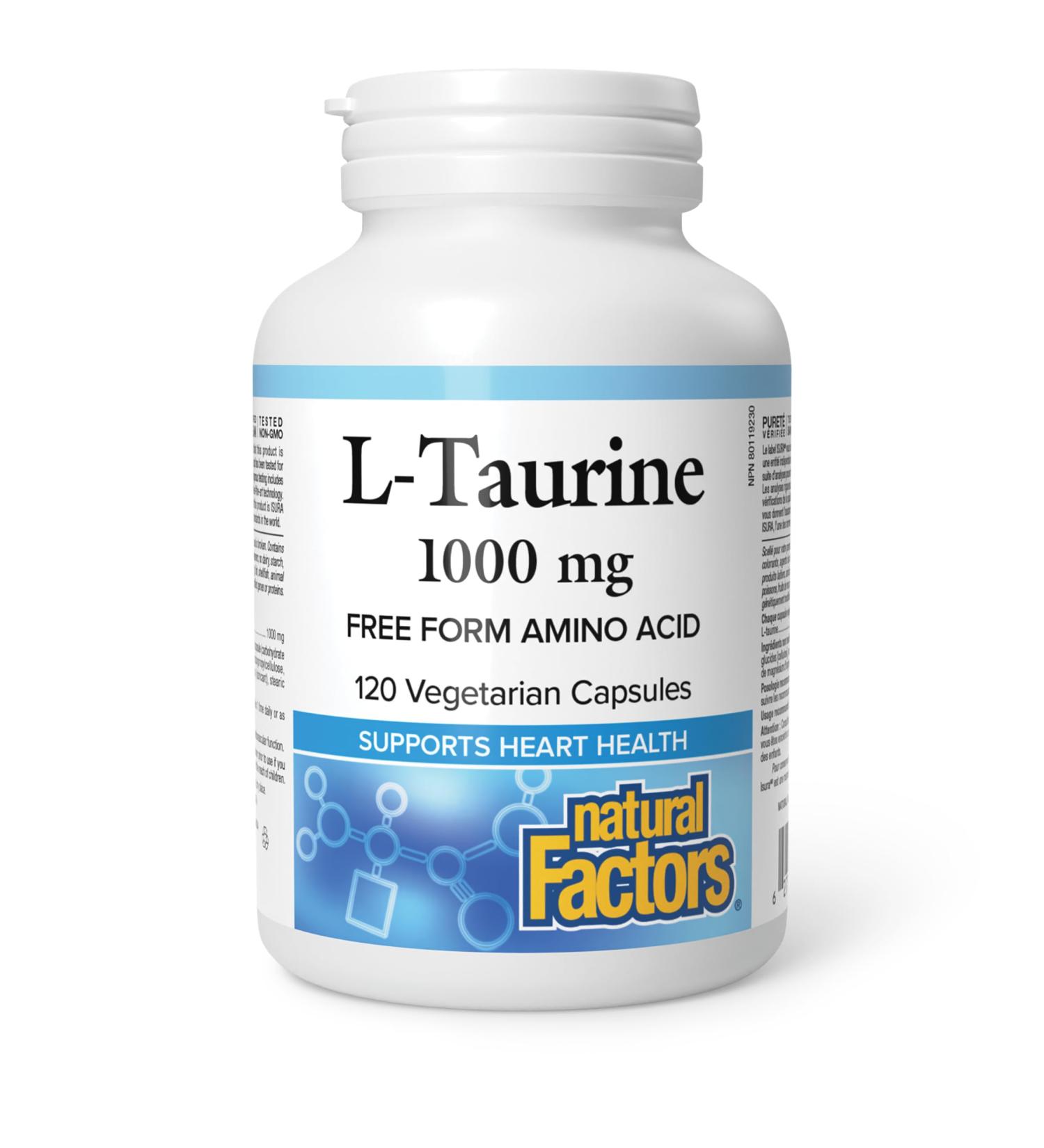 Natural Factors L-Taurine 1000 mg 120 vegetarian capsules Free Form Amino Acid Supports Heart Health - Buy Online on SooperMarket.com