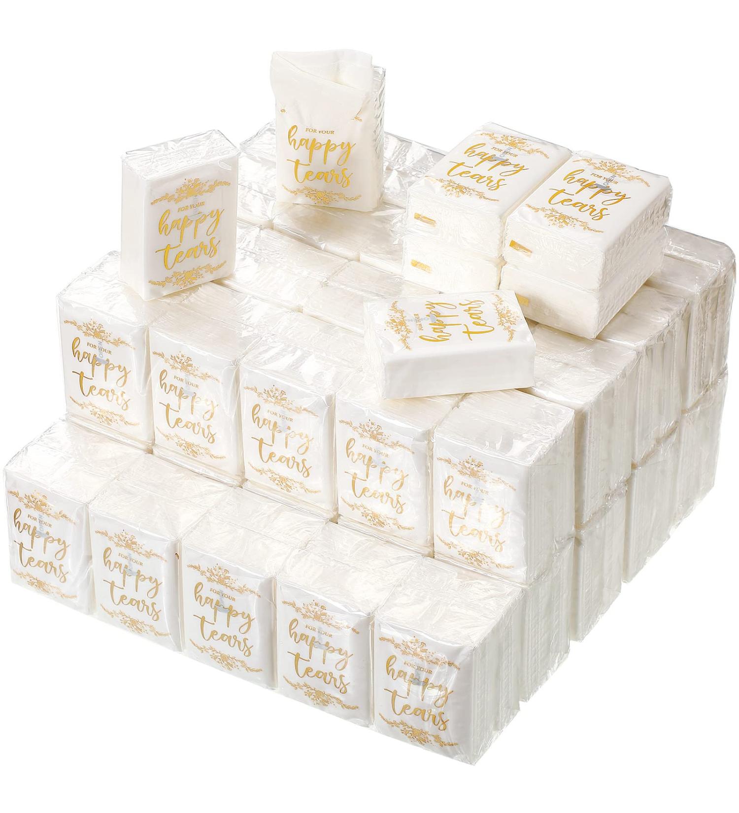 100 Pack Wedding Tissues for Guests - Pocket Size 3 Ply Travel Tissues - Graduation & Party Ceremony Favors - Buy Online on SooperMarket.com