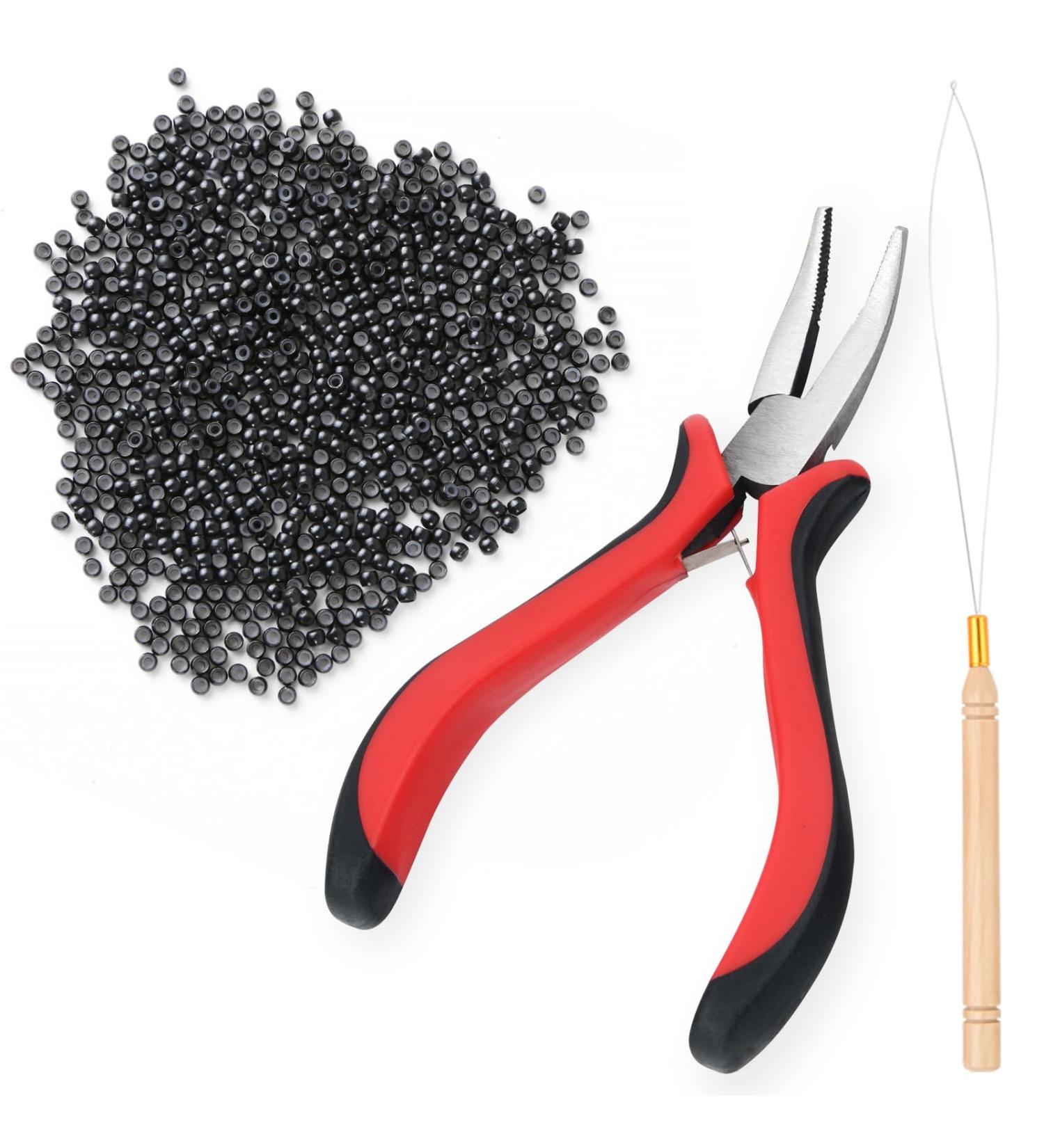 Vlasy Professional Hair Extension Tools Kit - Pliers, Loop Threader, 200 Black Silicone Rings - Buy Online on SooperMarket.com