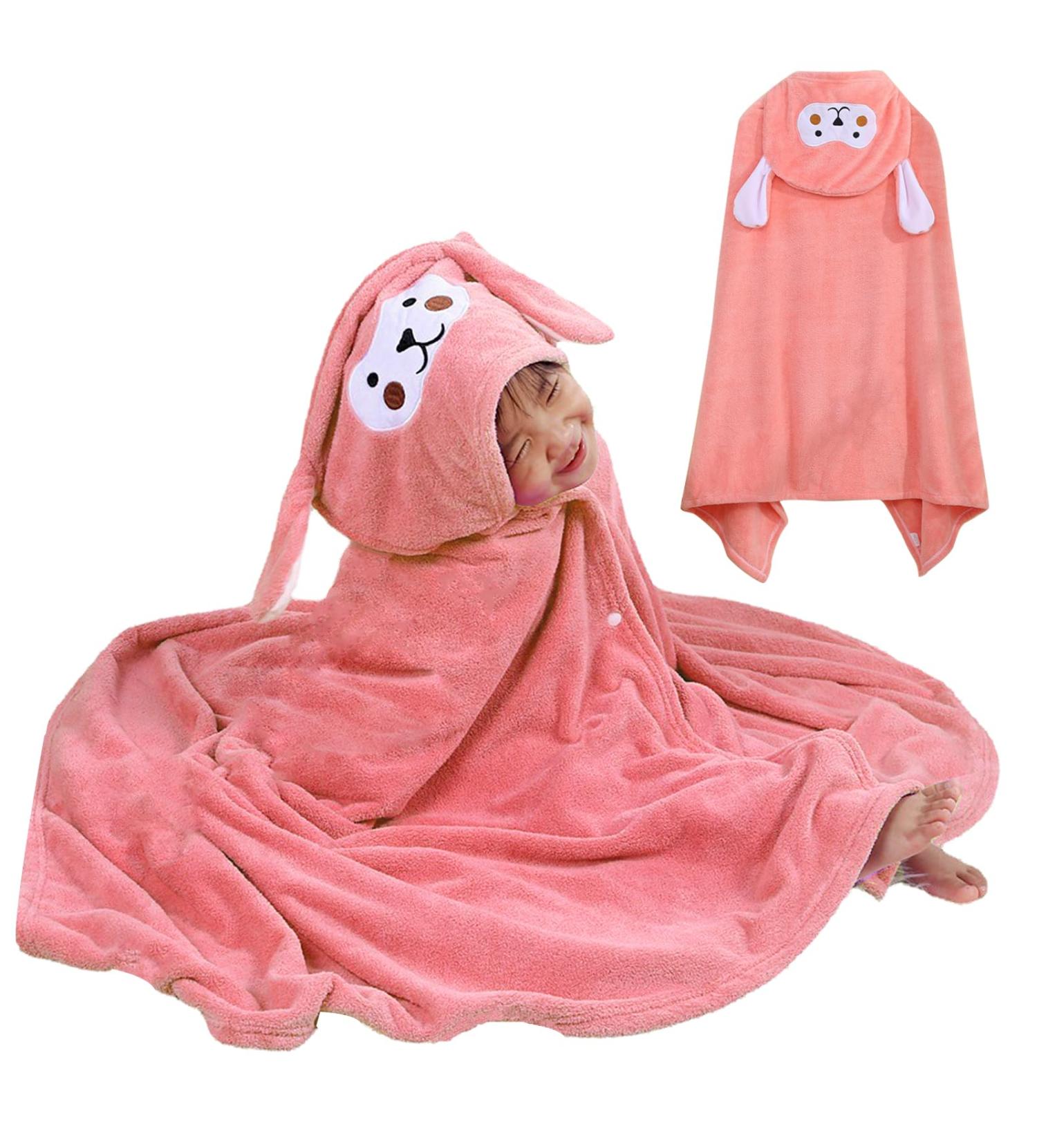 Funmo Baby Hooded Towel 70x140 cm - Soft Super Absorbent Bath Towel for Toddlers (0-5 Years) - Cute Pink Design - Buy Online on SooperMarket.com
