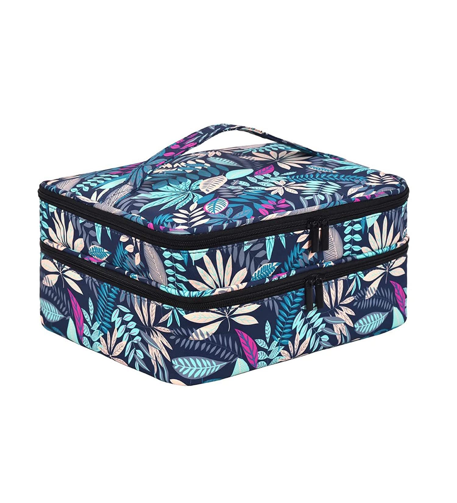 LYFFXYH Nail Polish Carrying Case - Portable Double-Layer Storage Bag for 42 Bottles (15ml) - Green Leaf Design - Ideal for Organizing Nail Polish and Manicure Set - Buy Online on SooperMarket.com