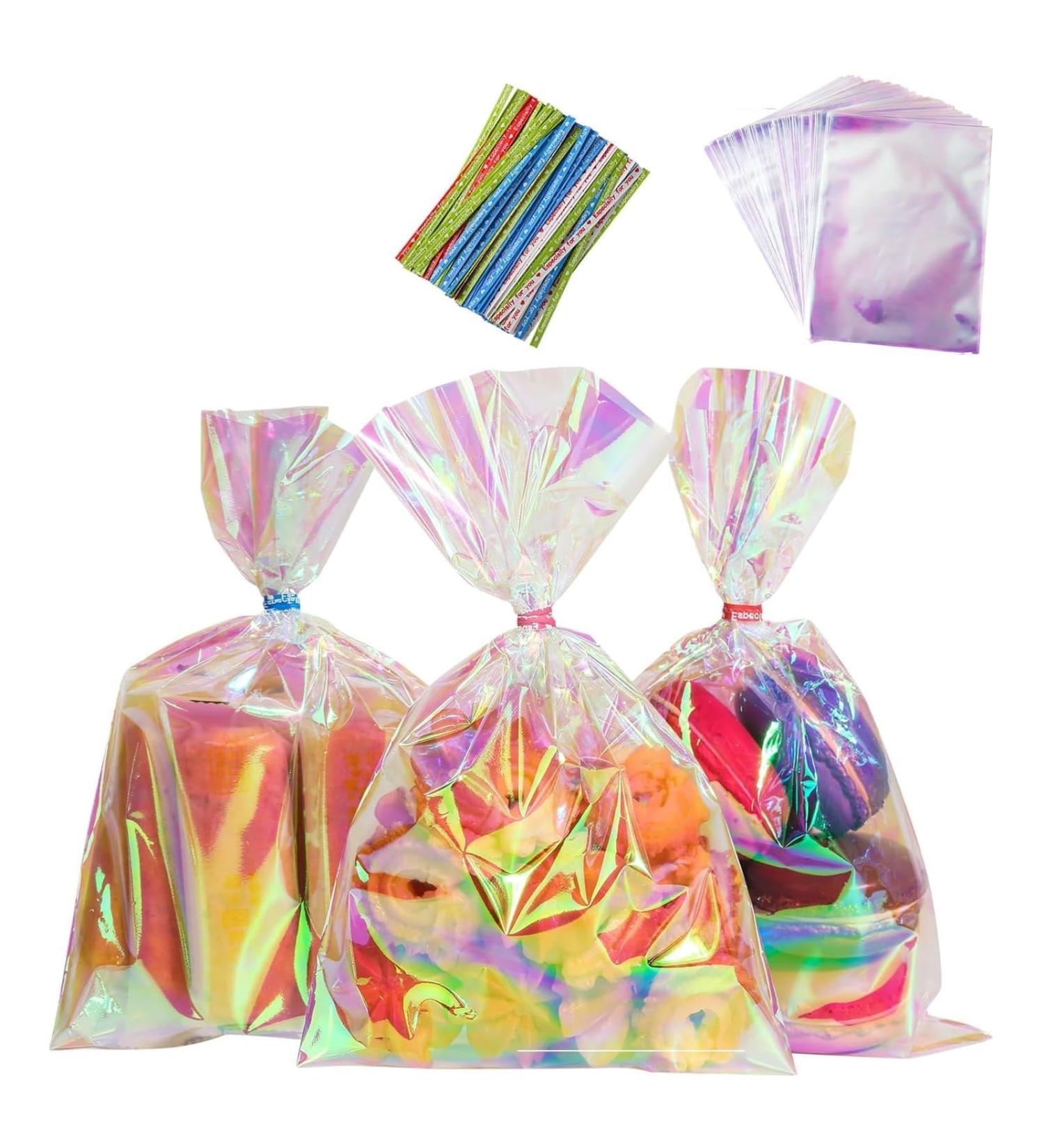 Cellophane Sweet Bags 100 Pcs 13x18cm Cellophane Party Bags with 100 Pcs Colored Twist Ties for Candy Treat Cookie Kids Party Gift Bags - Buy Online on SooperMarket.com