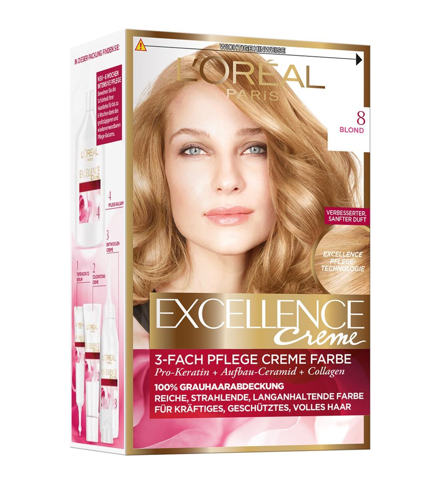 L'Or al Paris Excellence Cr me 8 Blonde Permanent Hair Colour 100% Grey Hair Coverage Hair Dye Set with Colouration Shampoo and Triple Care Cream Colour Blonde hair colour