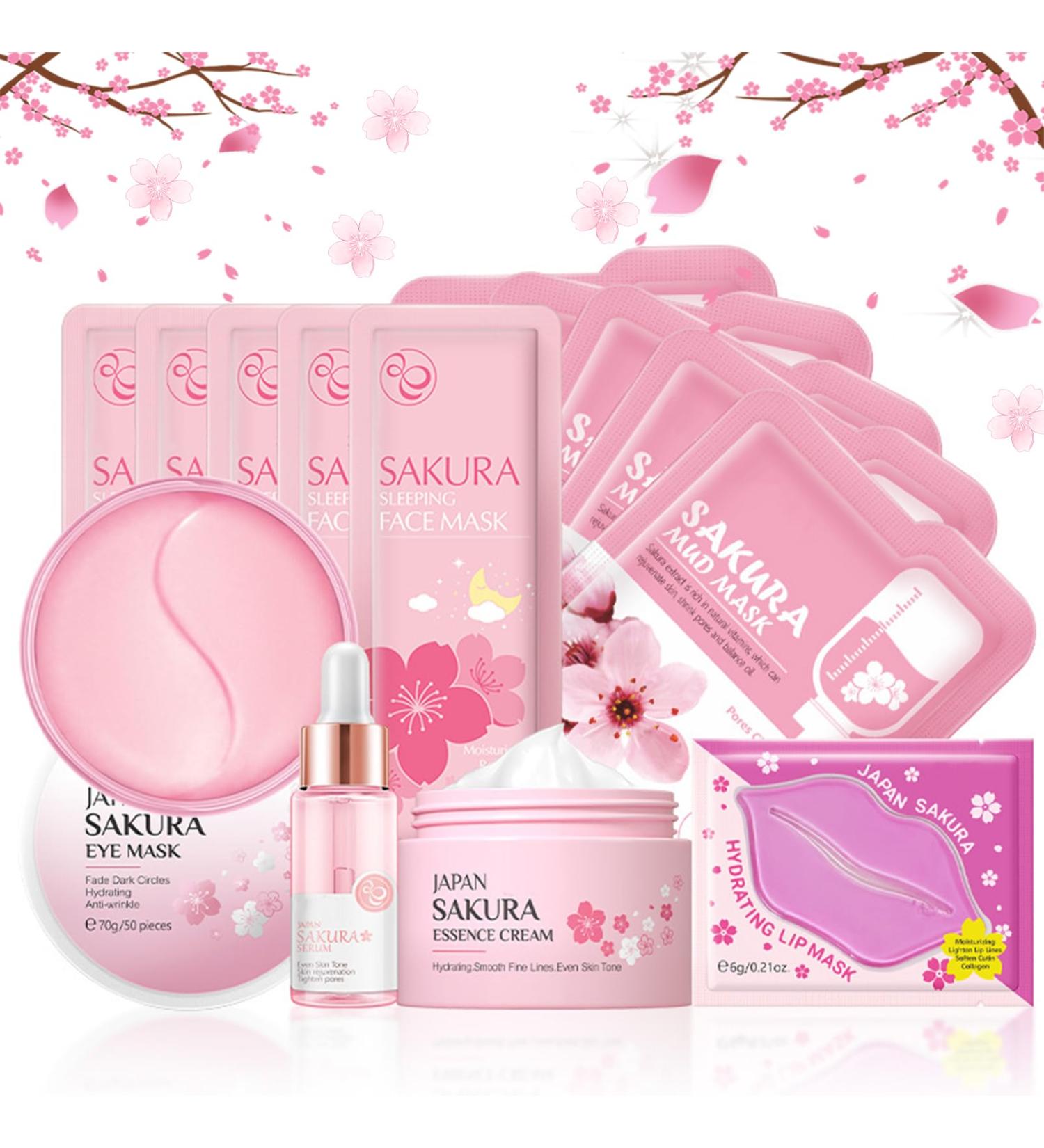 Cherry Blossom Skin Care Set - Complete Skincare Kits for Women & Girls | Japanese Skincare Gift Set with Serum Face Cream and Masks - Buy Online on SooperMarket.com